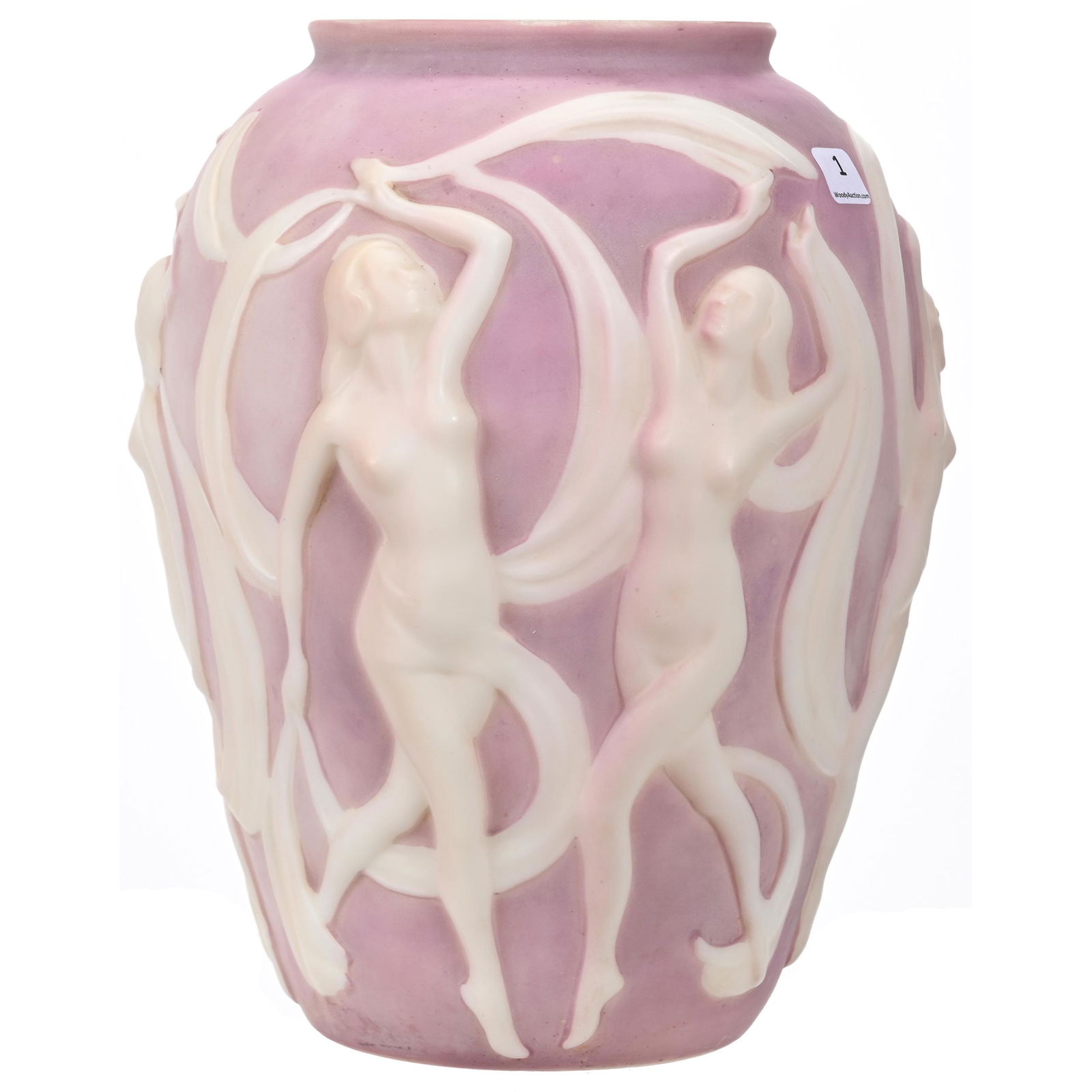 Vase, Unmarked Phoenix Glass, Embossed Dancing Nudes (1 of 3)