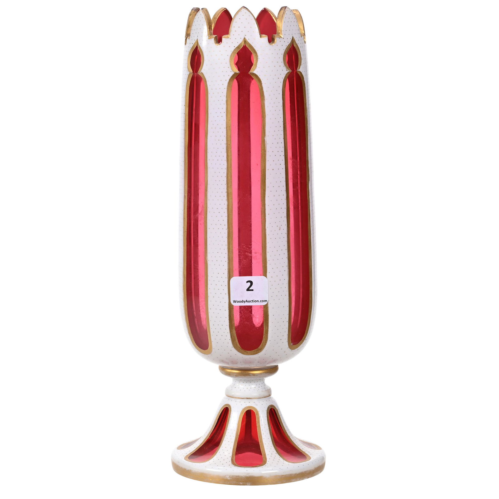 Pedestal Vase, Cranberry Bohemian Art Glass (1 of 4)