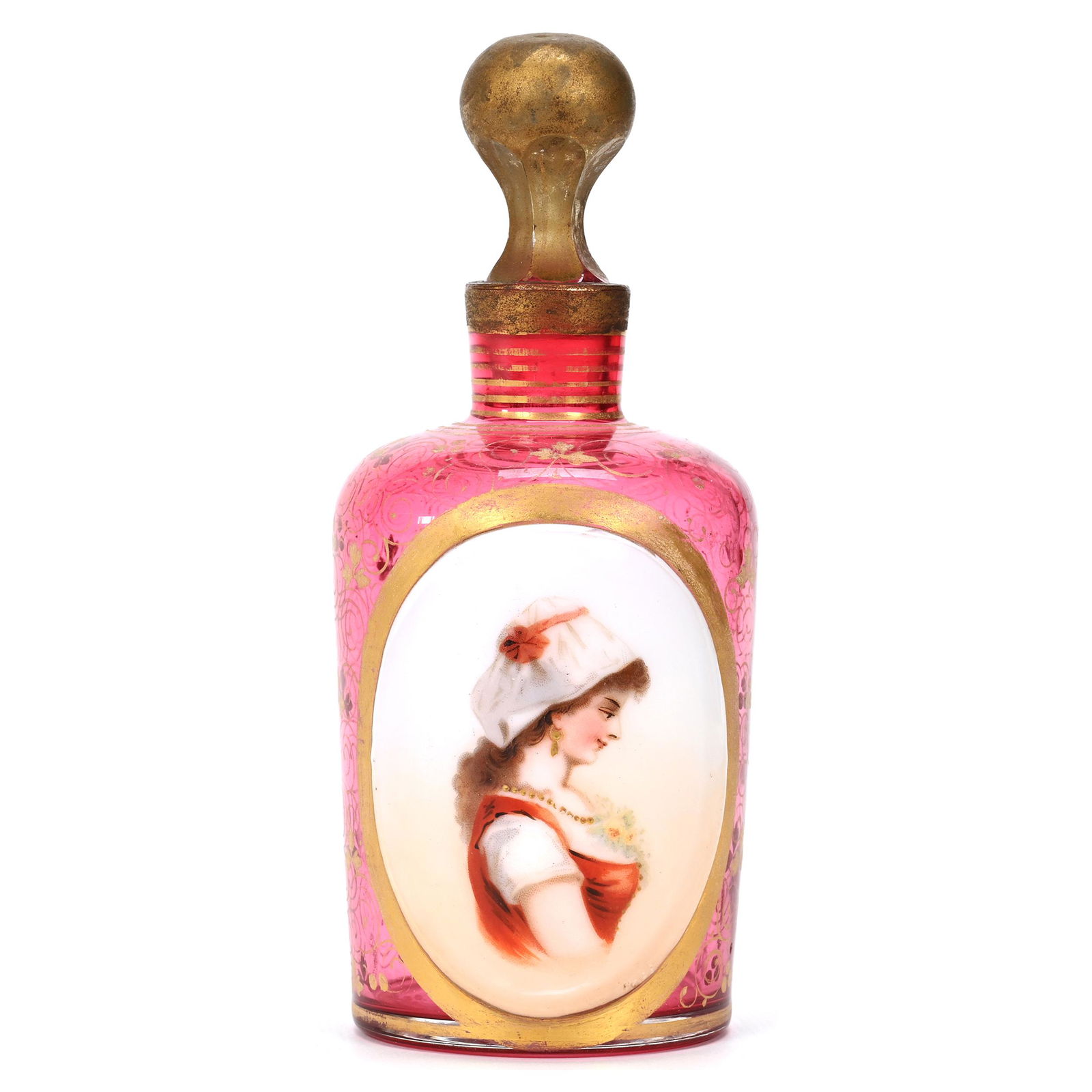 Cologne Bottle, Cranberry Bohemian Art Glass (1 of 4)