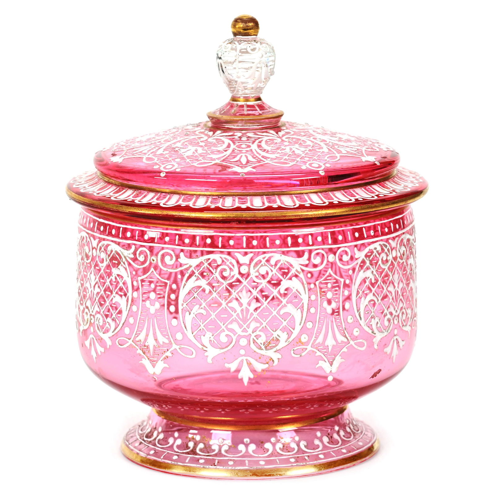 Covered Jar Marked Lobmeyr Cranberry Bohemian Glass (1 of 3)