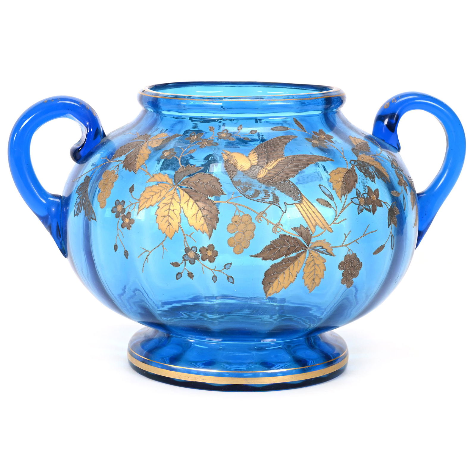 Vase, Blue Bohemian Art Glass, Optic Rib Design (1 of 3)