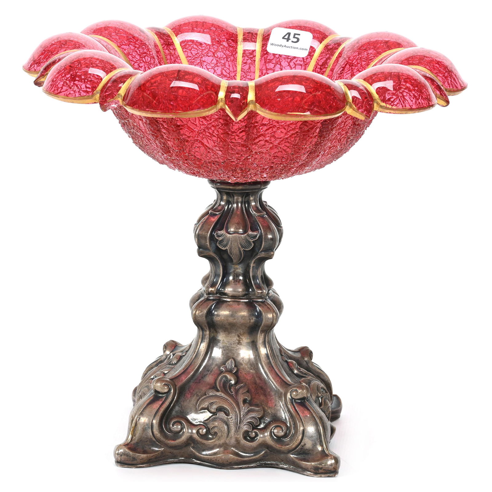Compote, Cranberry Art Glass Scalloped Bowl (1 of 3)