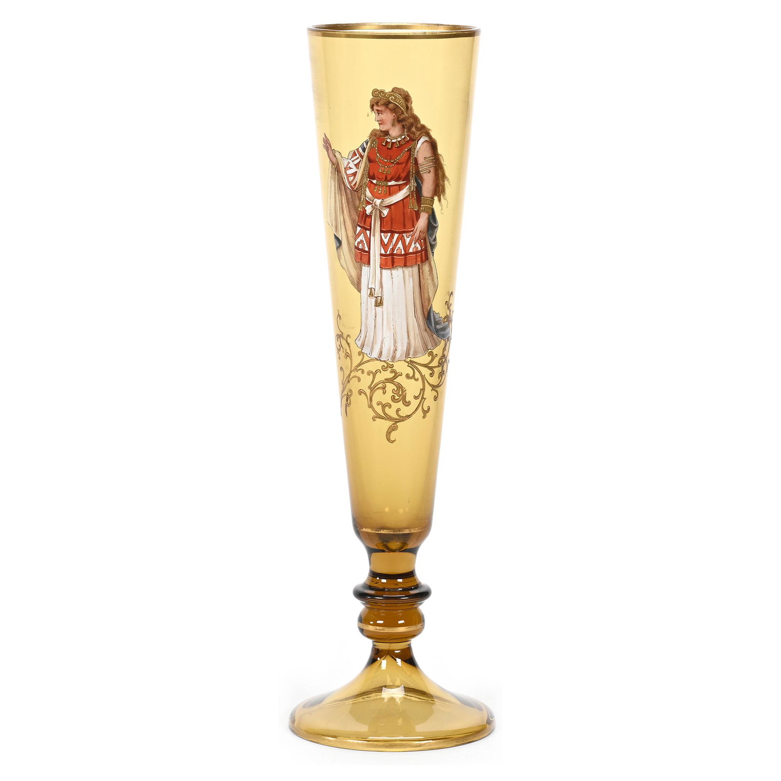 Pedestal Vase, Amber Bohemian Art Glass (1 of 3)