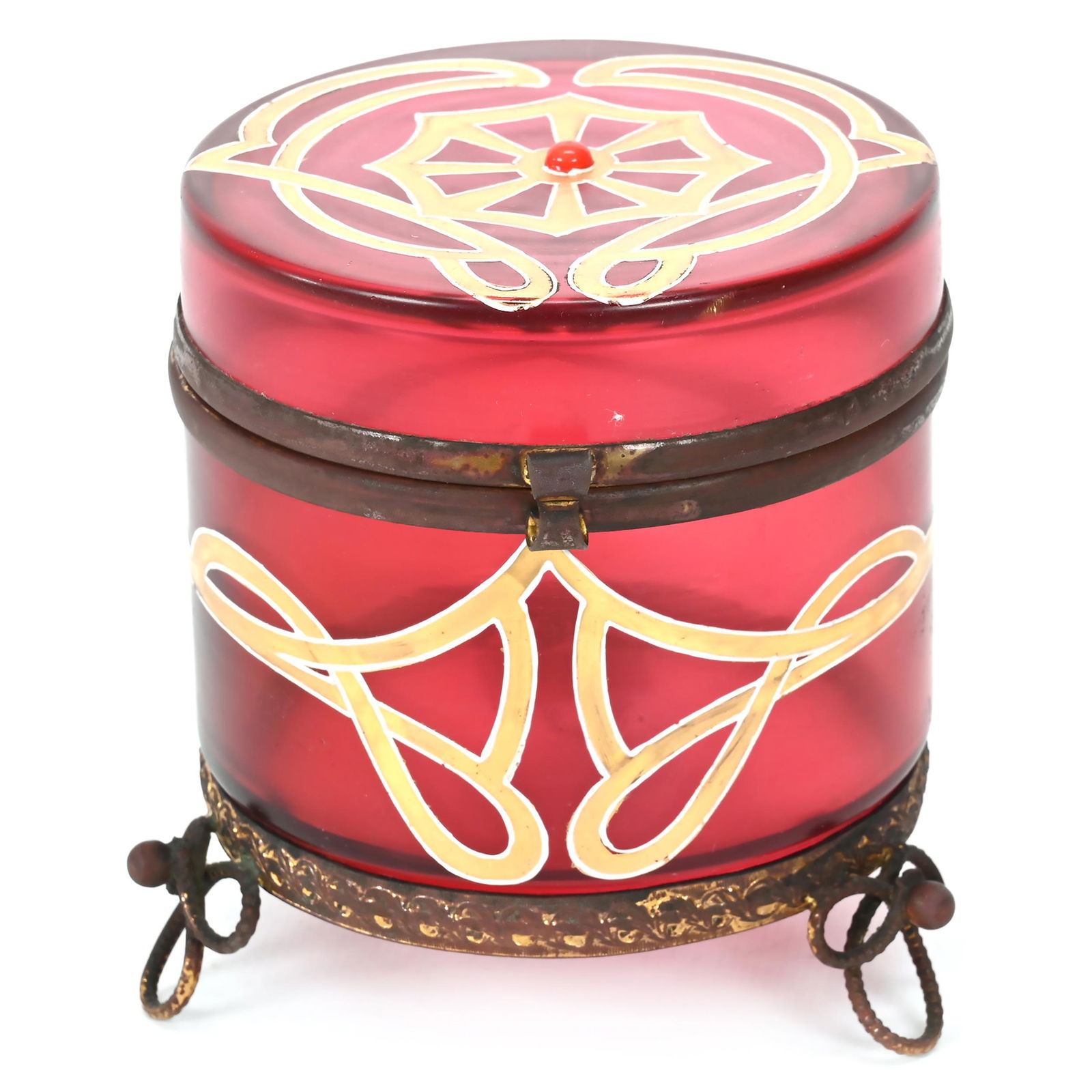 Jewel Box, Frosted Cranberry Bohemian Art Glass (1 of 4)