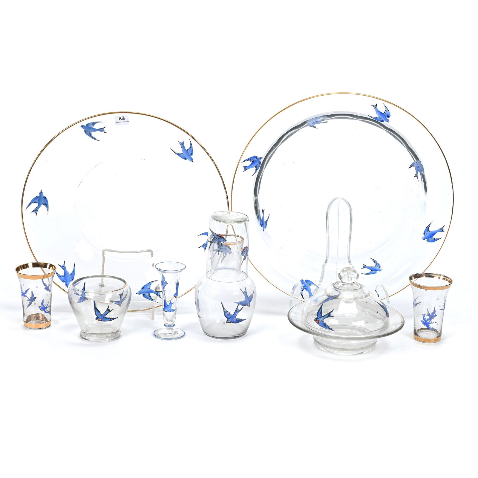 Dugan Diamond Bluebird Glassware, Eight Pieces (1 of 4)