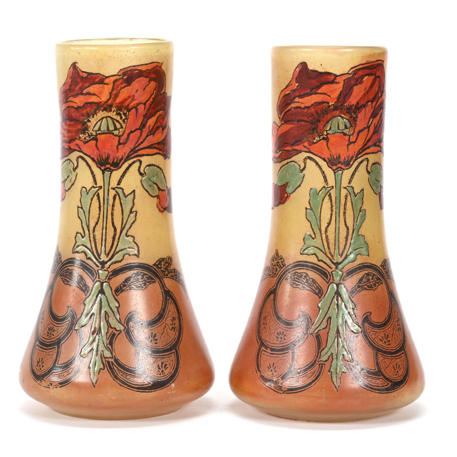 Pair Vases, Clear Bohemian Art Glass (1 of 3)