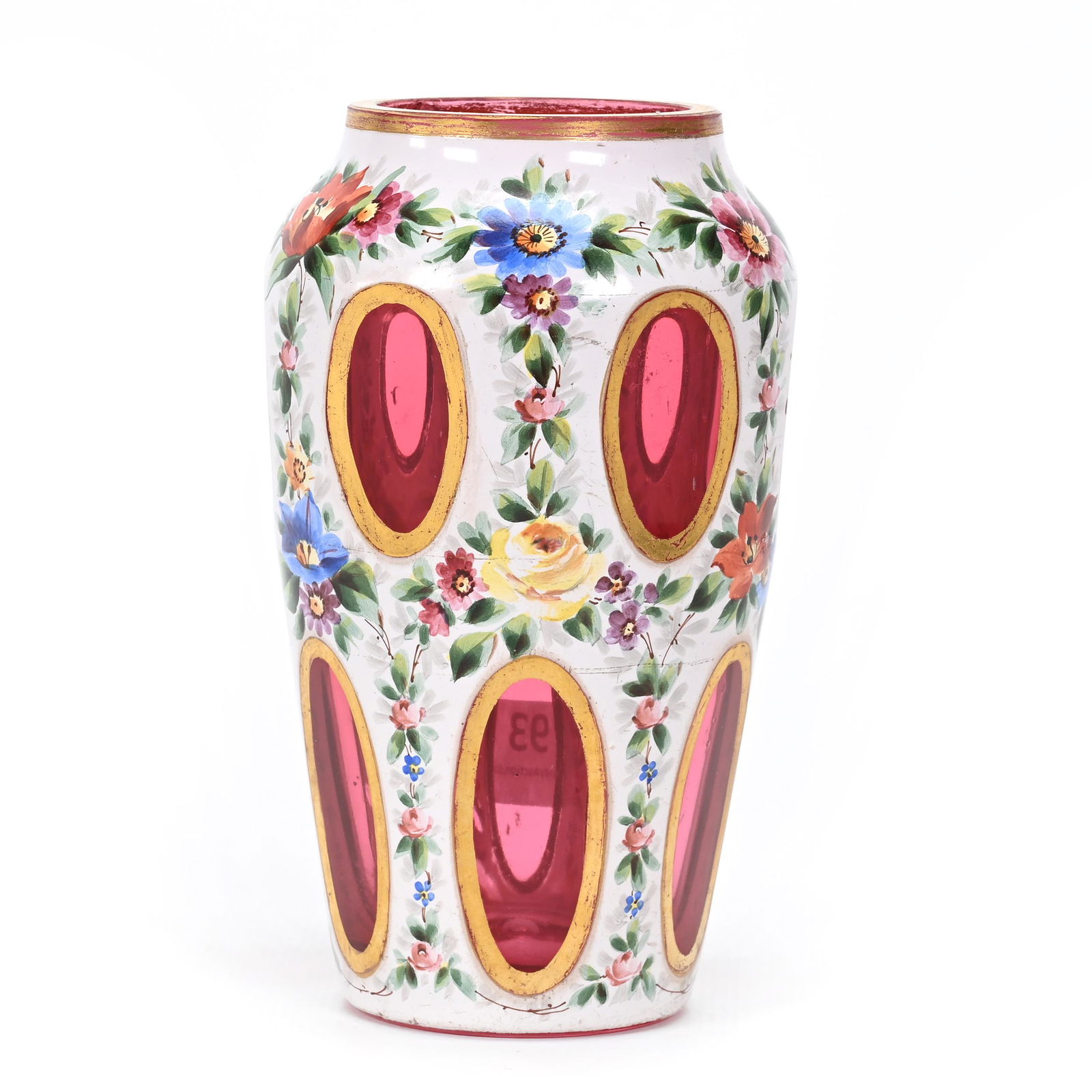 Vase, Cased Cranberry Bohemian Art Glass (1 of 3)