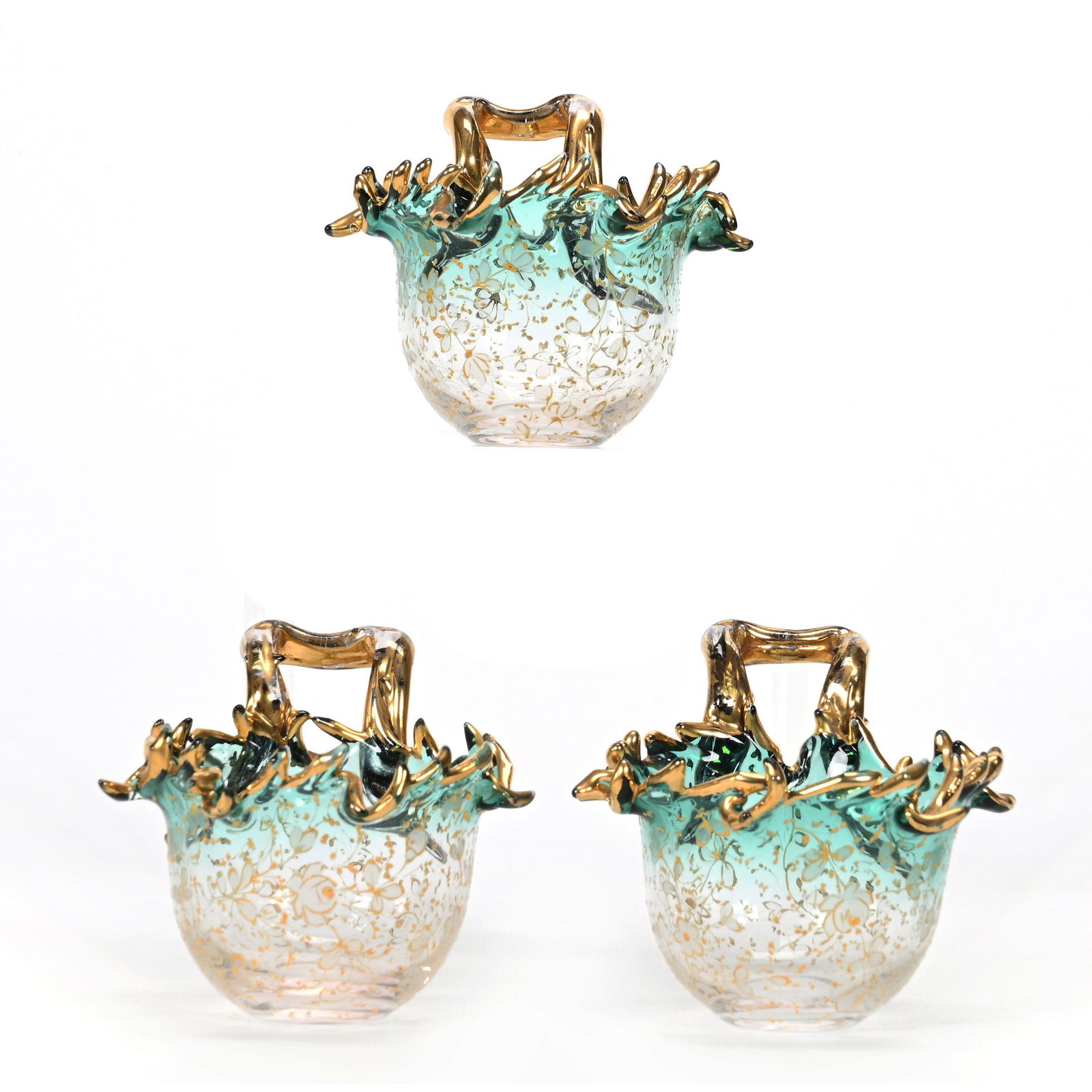 (3) Cups, Green To Clear Bohemian Art Glass (1 of 7)