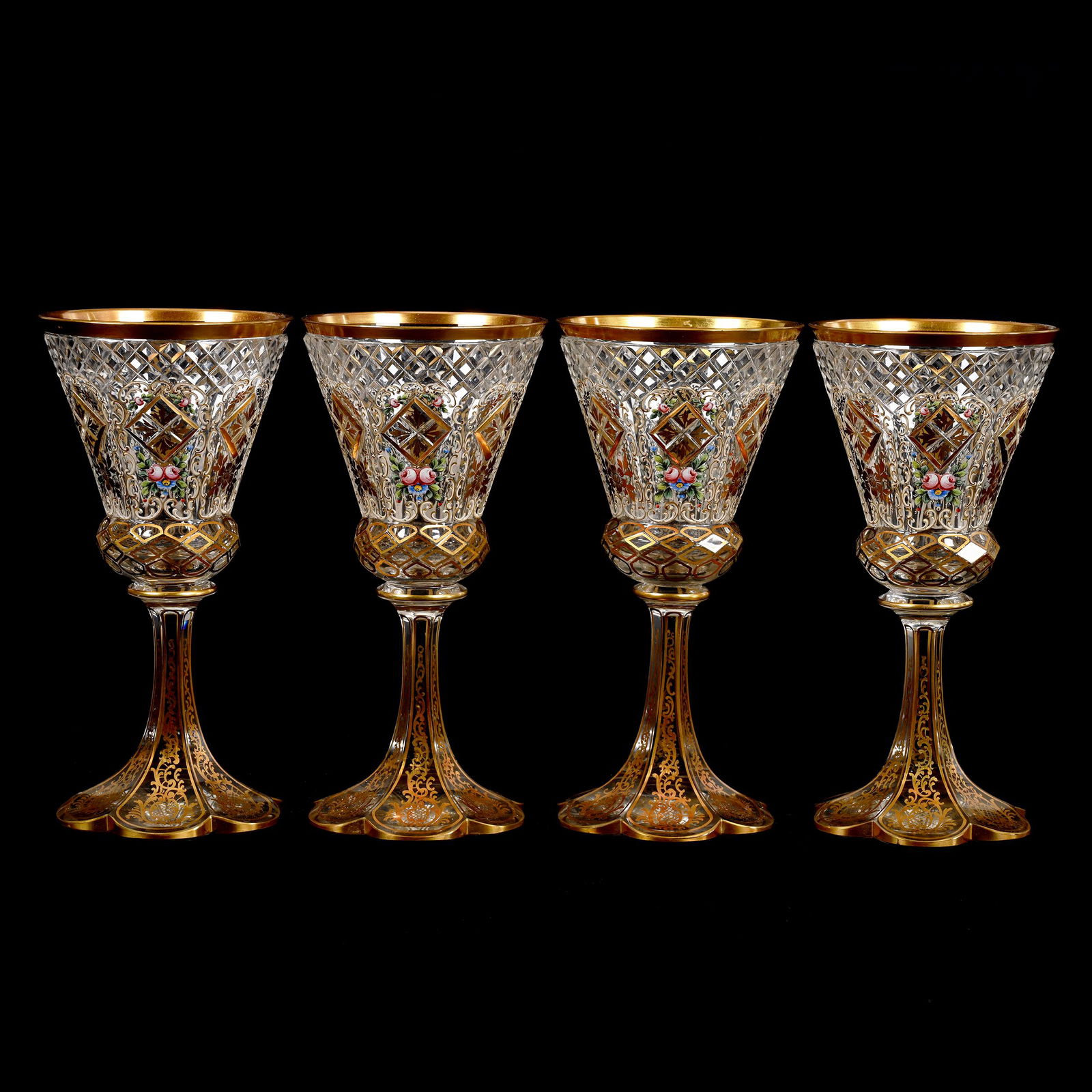 (4) Goblets, Clear Bohemian Art Glass (1 of 4)
