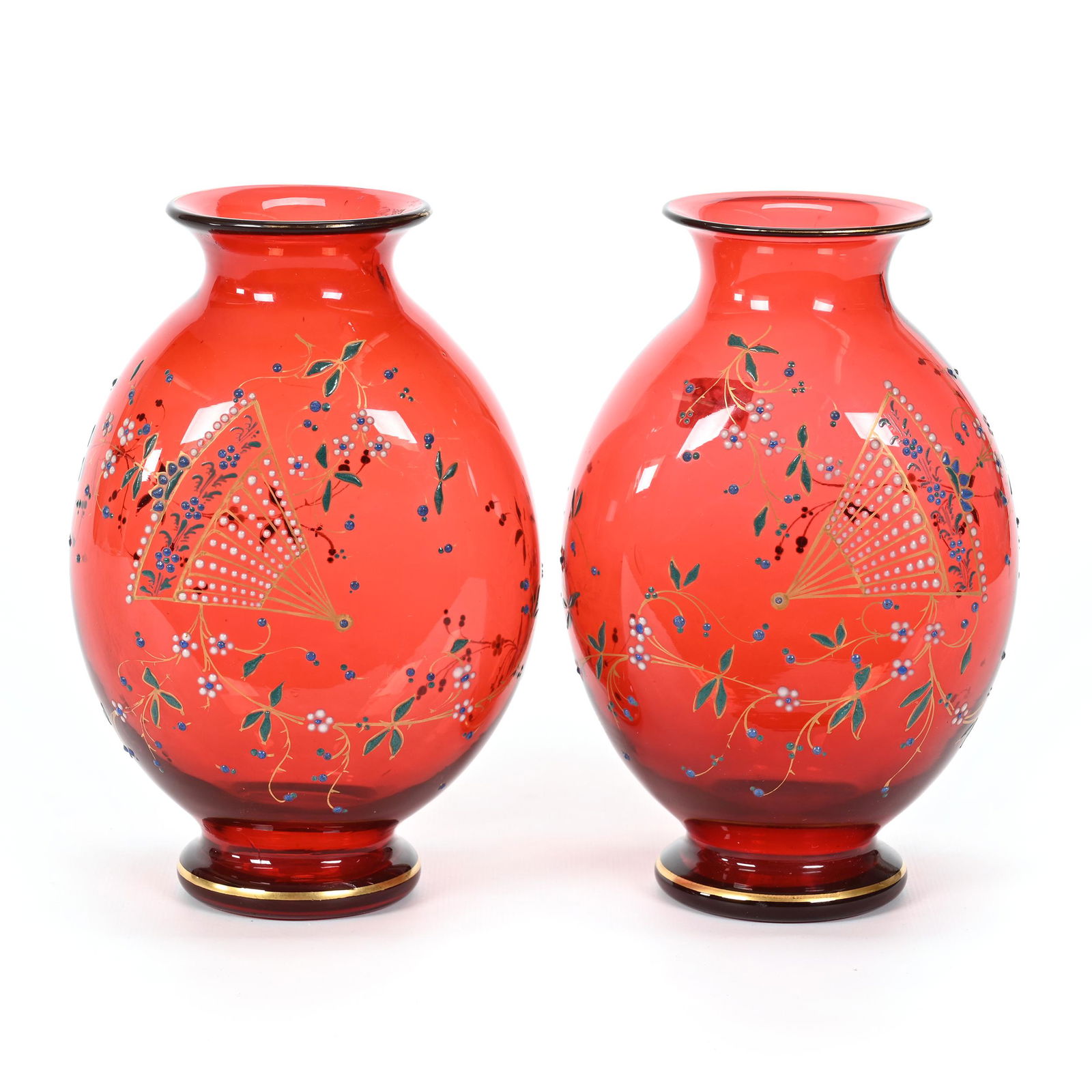 Pair Vase, Cranberry Bohemian Art Glass (1 of 3)