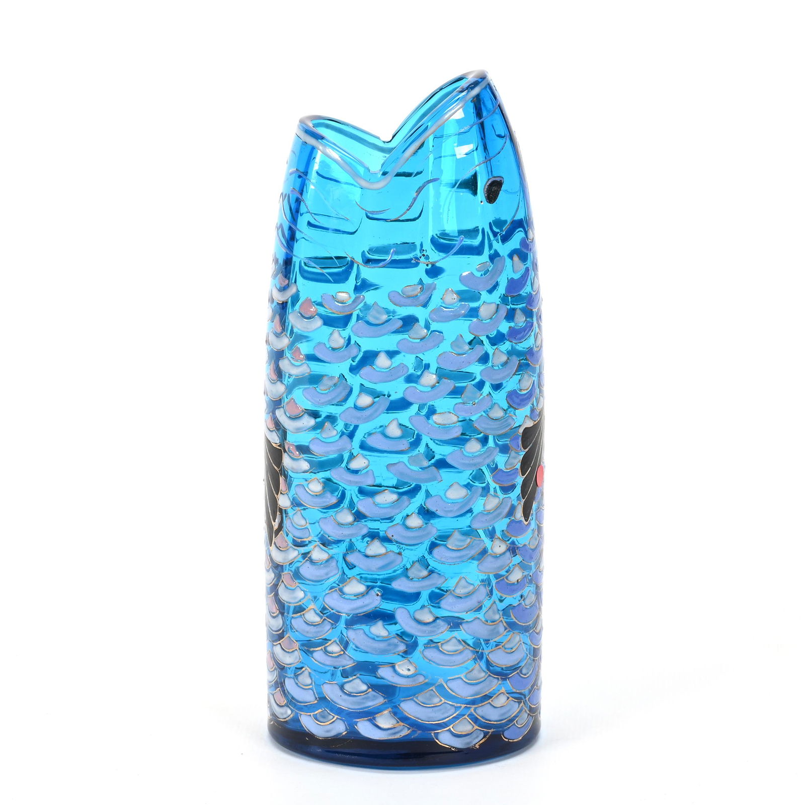 Figural Fish Vase, Blue Art Glass Signed Moser (1 of 4)