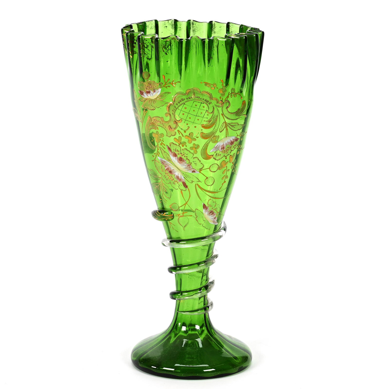 Vase, Green Bohemian Art Glass (1 of 4)