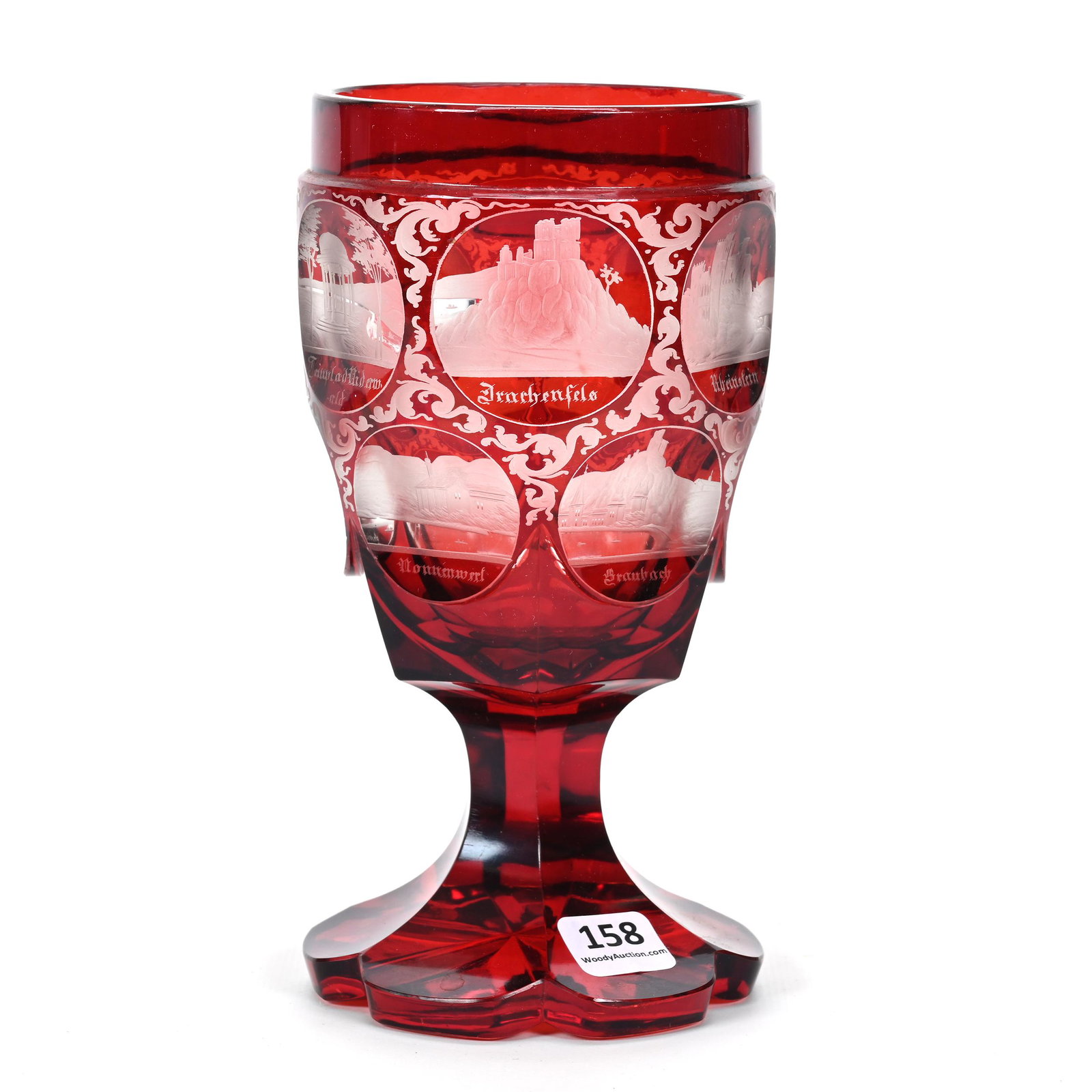 Goblet, Ruby Flash Bohemian Art Glass (1 of 5)