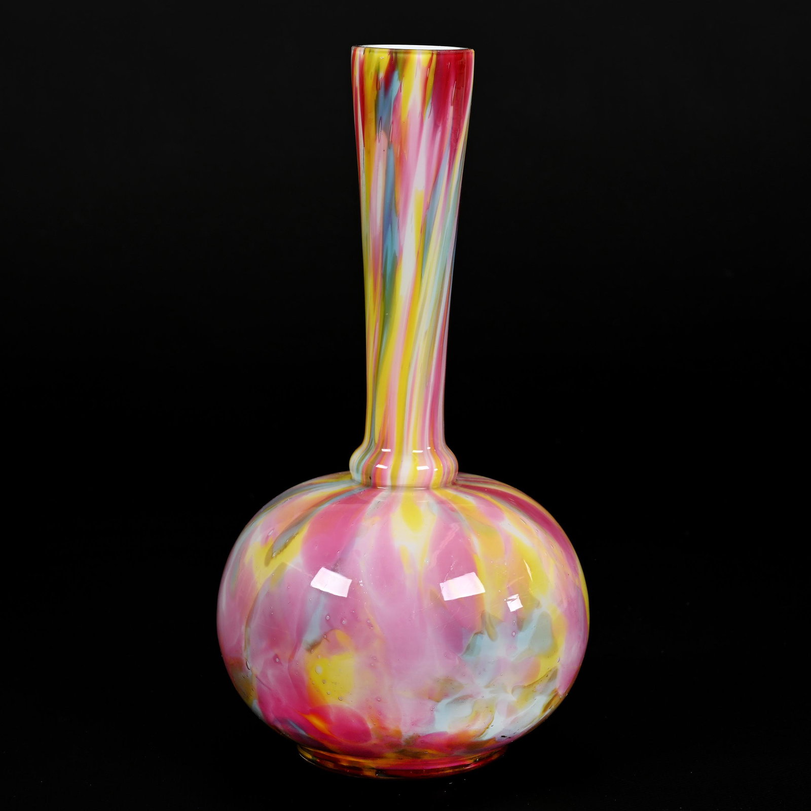 Vase, Cased Art Glass, Mottled Rainbow Pastels: Vase, Cased Art Glass, Mottled Rainbow Pastels, 10" x 4.75",, Don Henson Estate, Michigan. Part 3. This auction is the final dispersal of a collection of over 1,700 items selling over a total of three