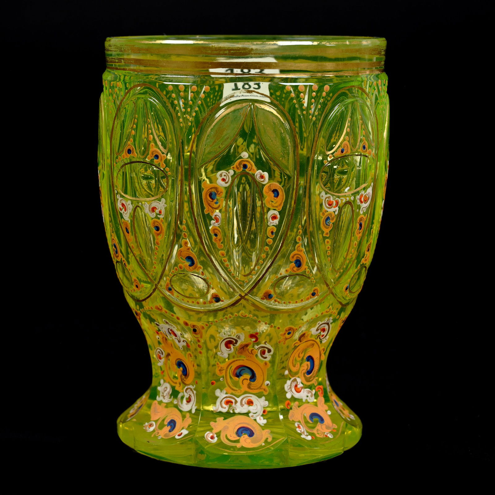 Beaker, Solid Vaseline Bohemian Art Glass (1 of 4)