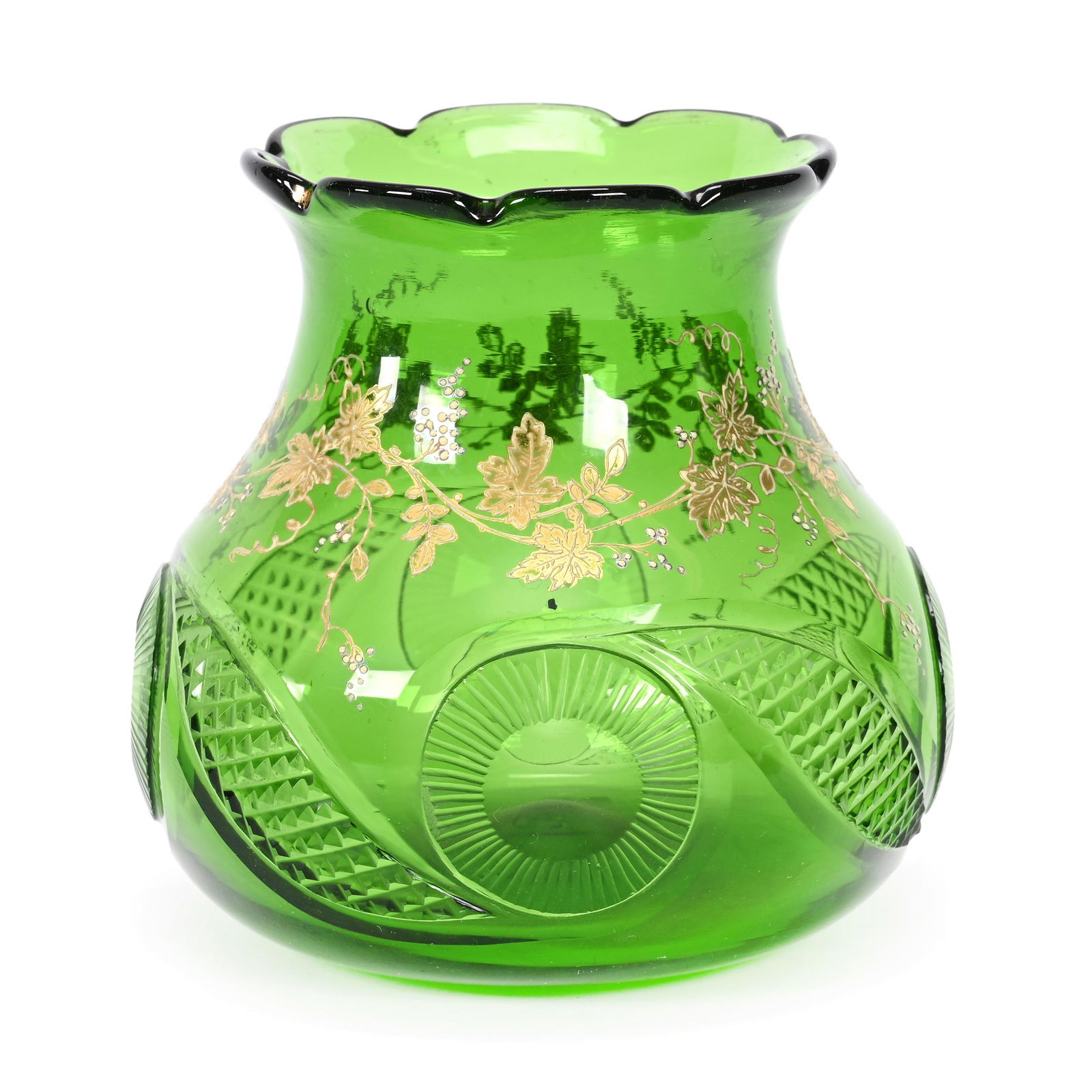 Vase, Green Bohemian Art Glass (1 of 3)