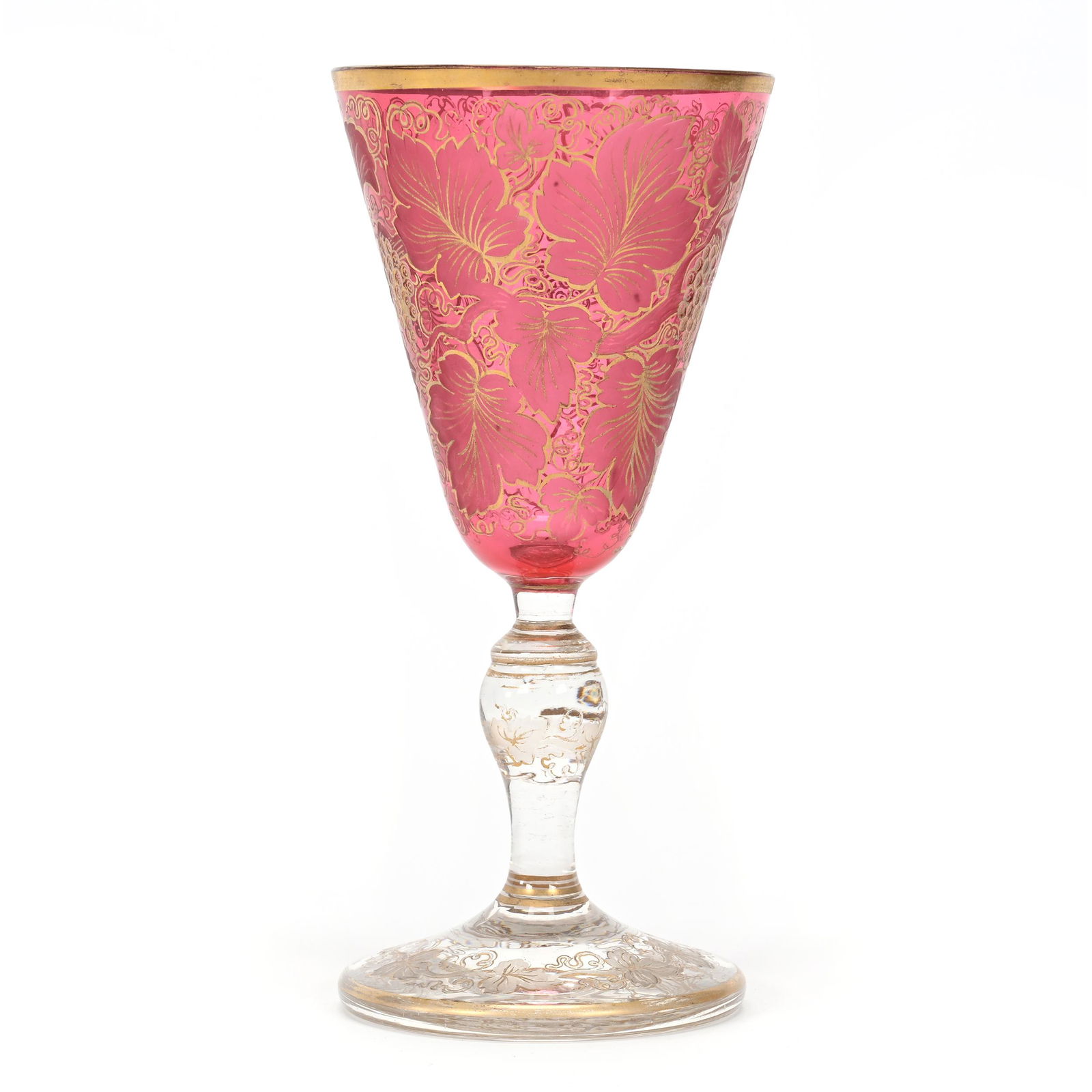 Goblet, Cased Cranberry Bohemian Art Glass (1 of 3)