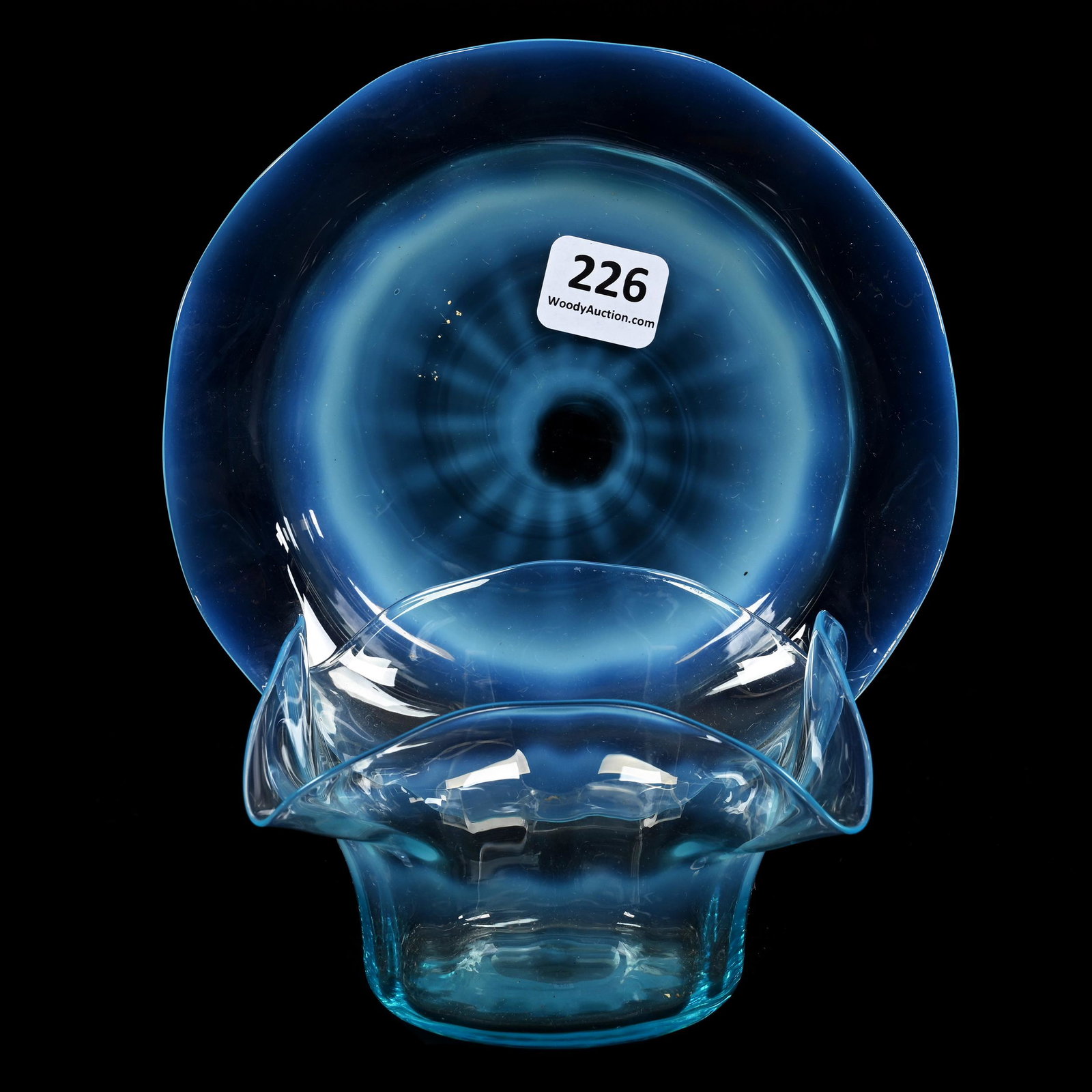 Finger Bowl/Underplate, Blue Opal Art Glass: Finger Bowl/Underplate, Blue Opal Art Glass, 3" x 5.75", Polished Pontil Base, Don Henson Estate, Michigan. Part 3. This auction is the final dispersal of a collection of over 1,700 items selling over