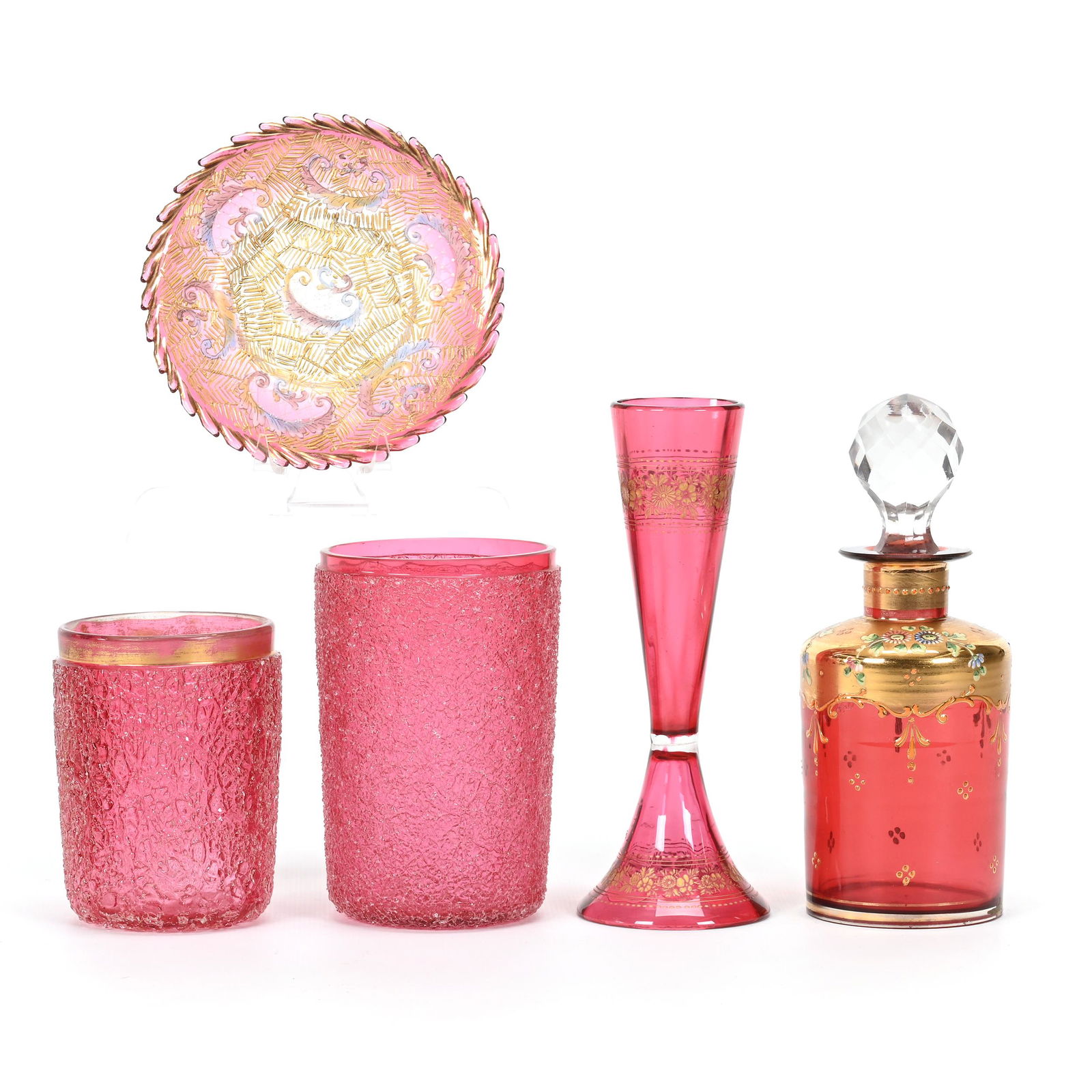 (5) Cranberry Bohemian Art Glass Items (1 of 5)