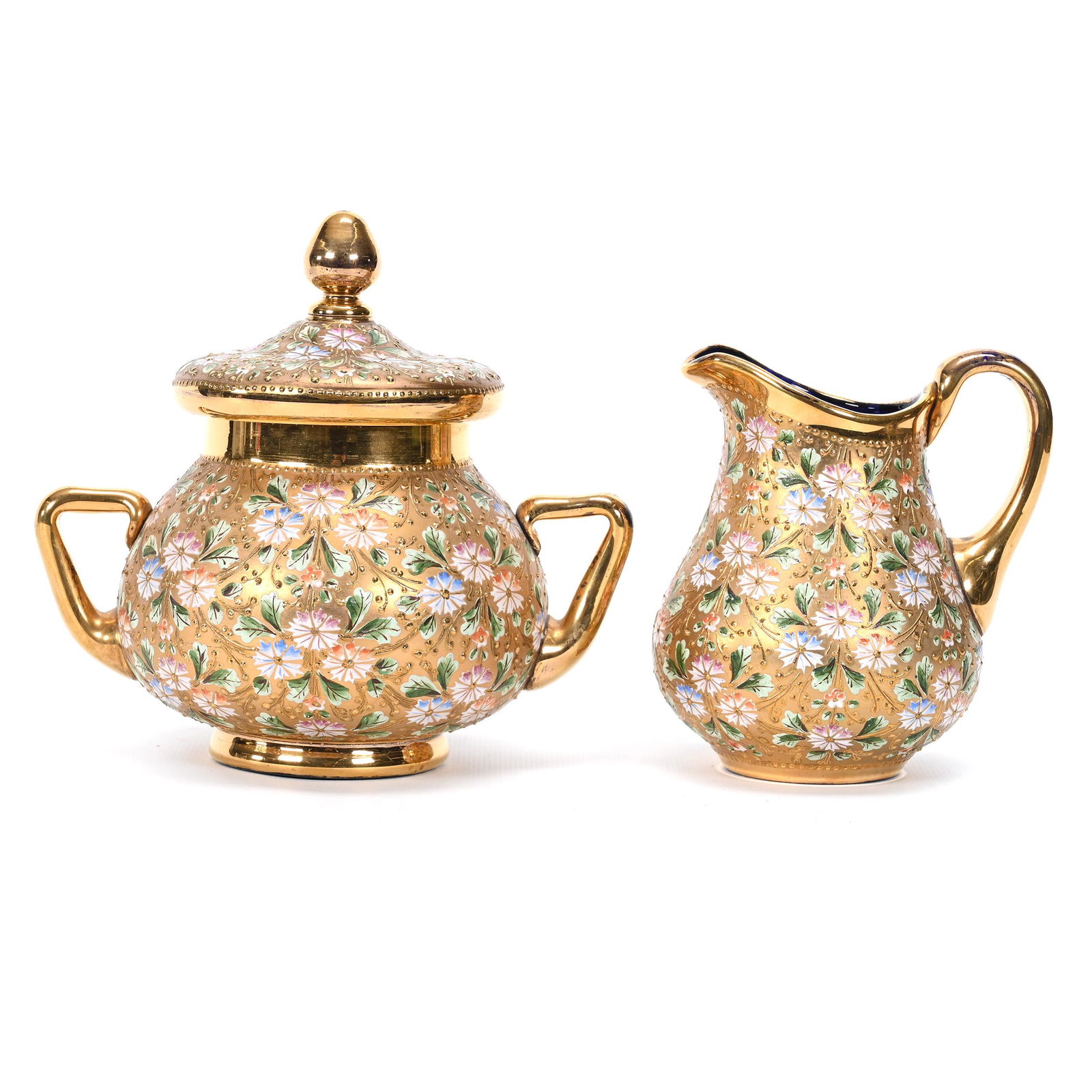 Oversize Creamer & Sugar, Cobalt Blue Art Glass (1 of 3)