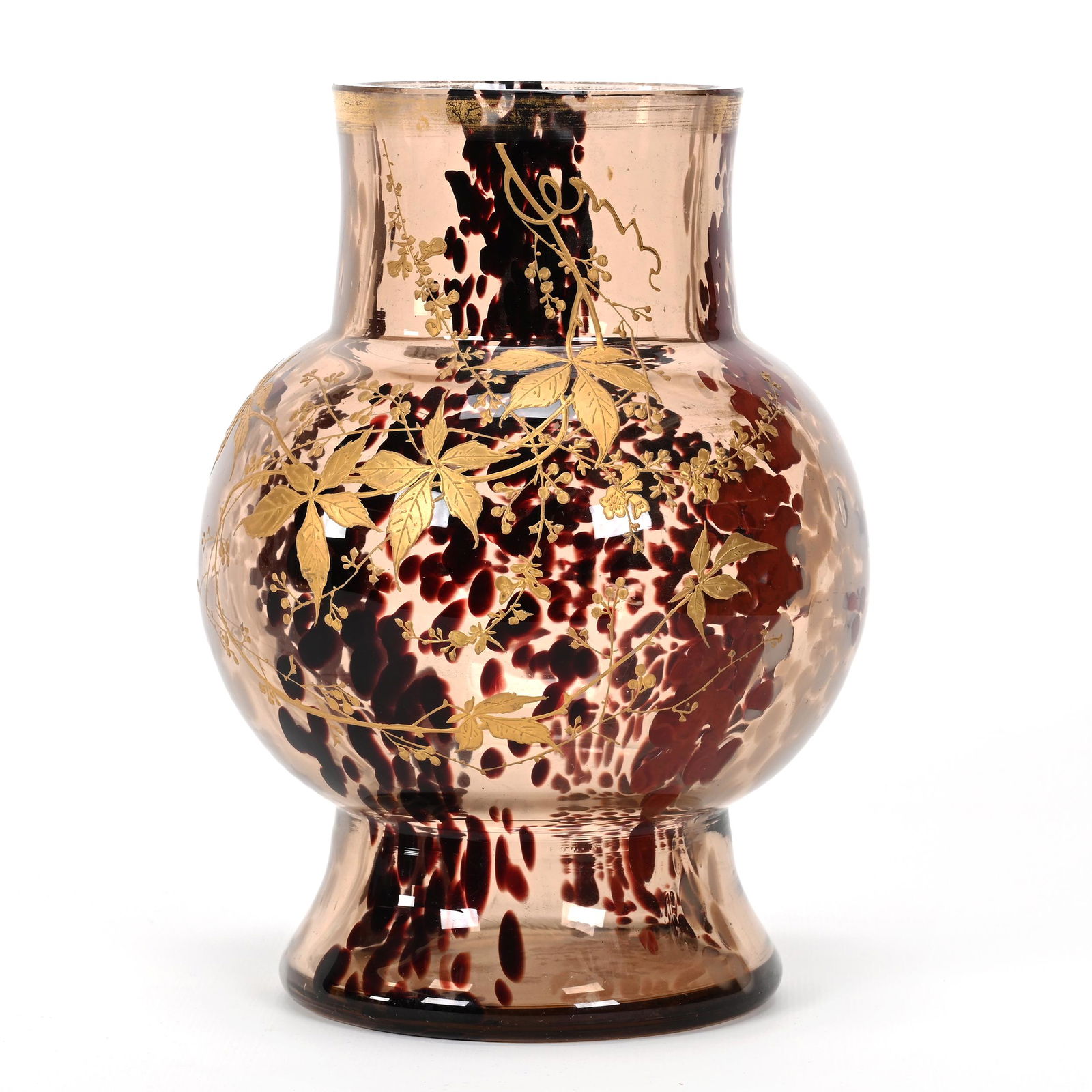 Vase, Amber Art Glass With Mottled Tortoise Shell (1 of 3)