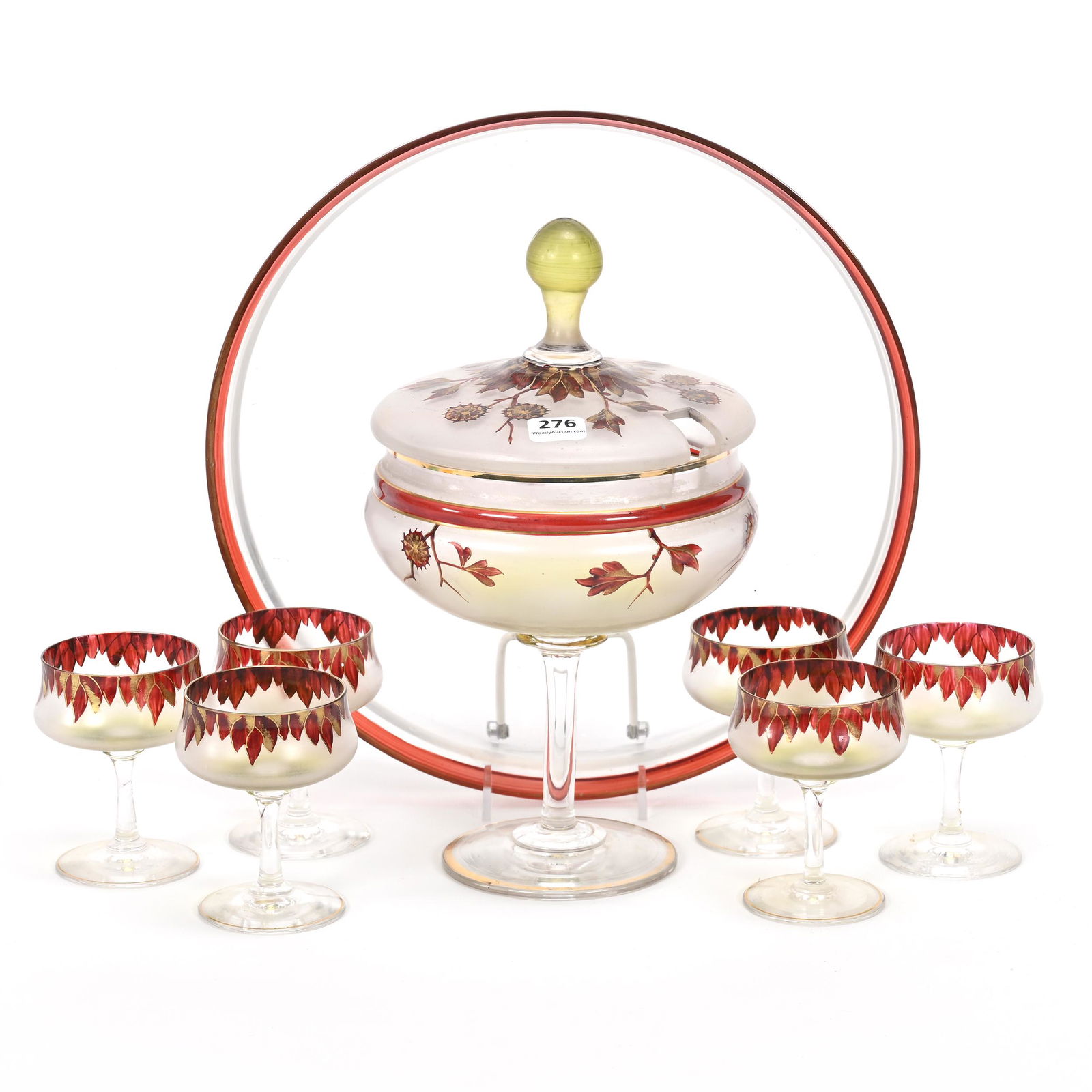 Punch Set, Eight Piece, Clear & Ruby Flash Art Glass (1 of 3)