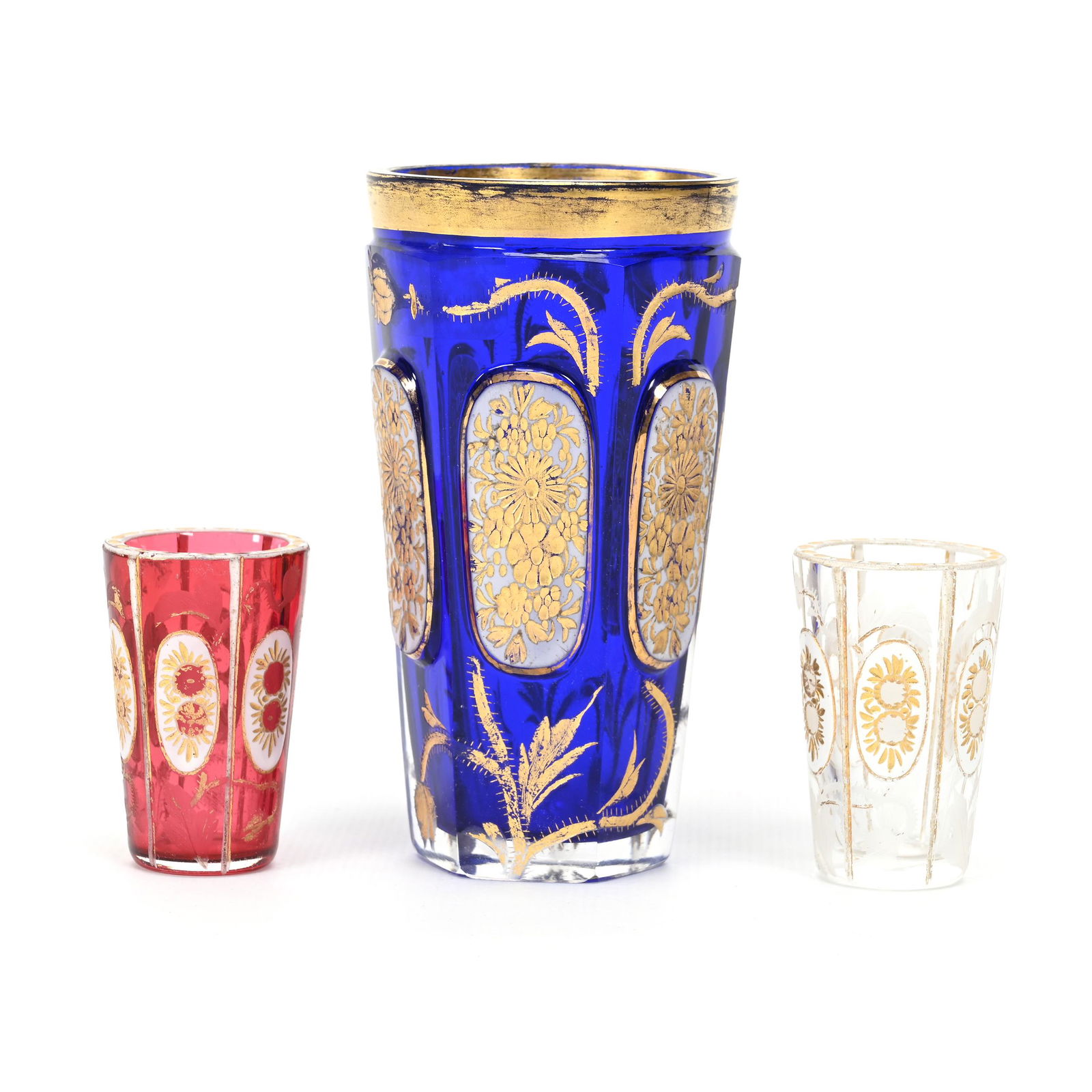 (3) Bohemian Art Glass Cutback Items (1 of 4)