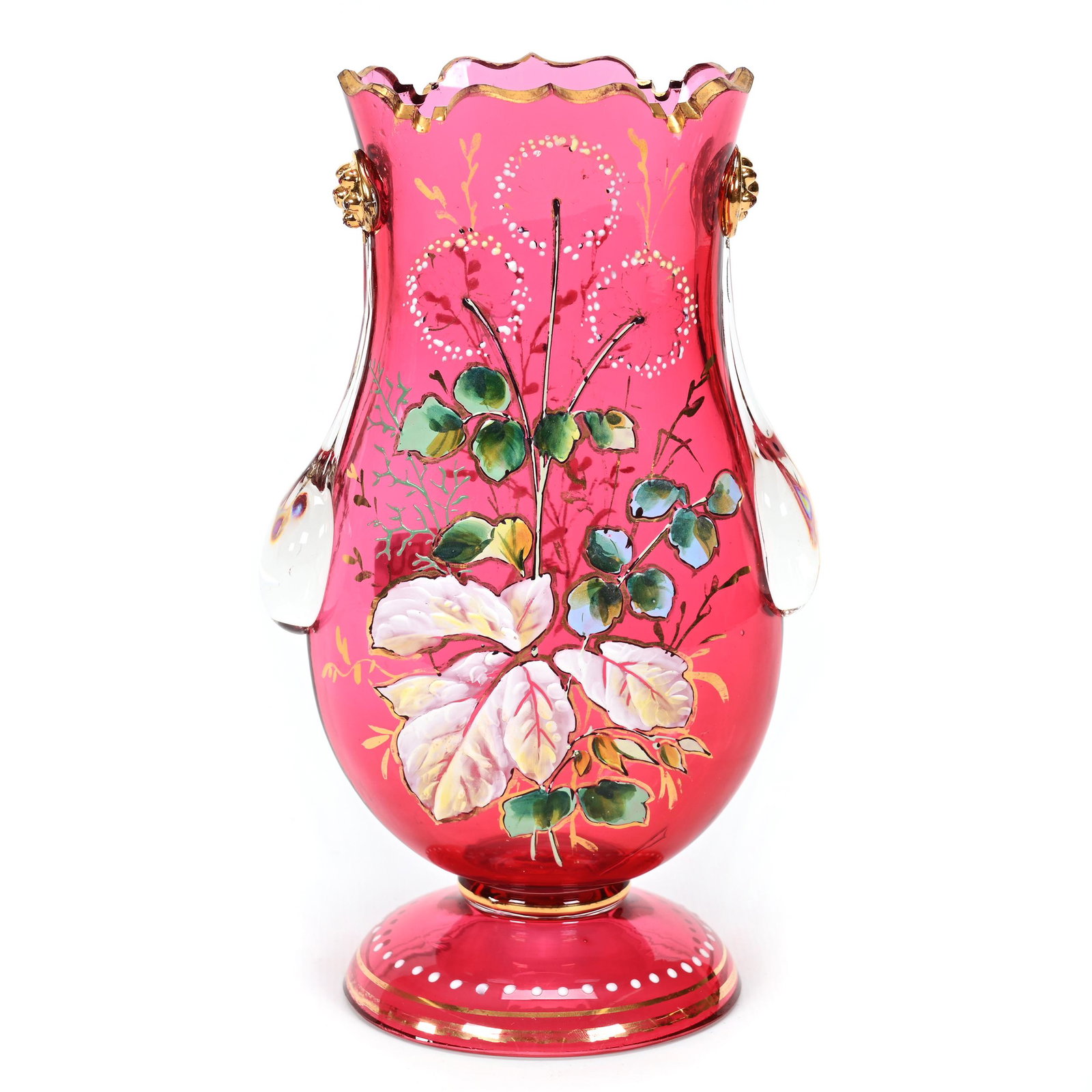 Pedestal Vase, Cased Cranberry Bohemian Art Glass (1 of 3)