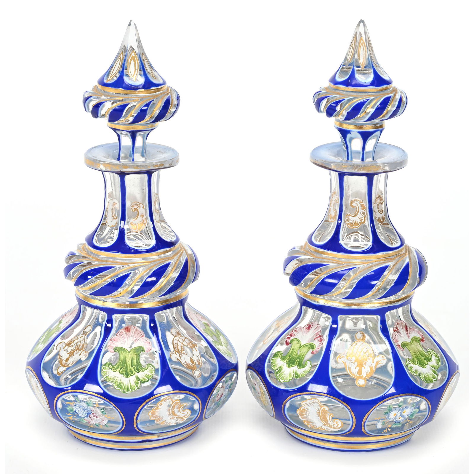 Pair Cologne Bottles, Clear Bohemian Art Glass (1 of 6)