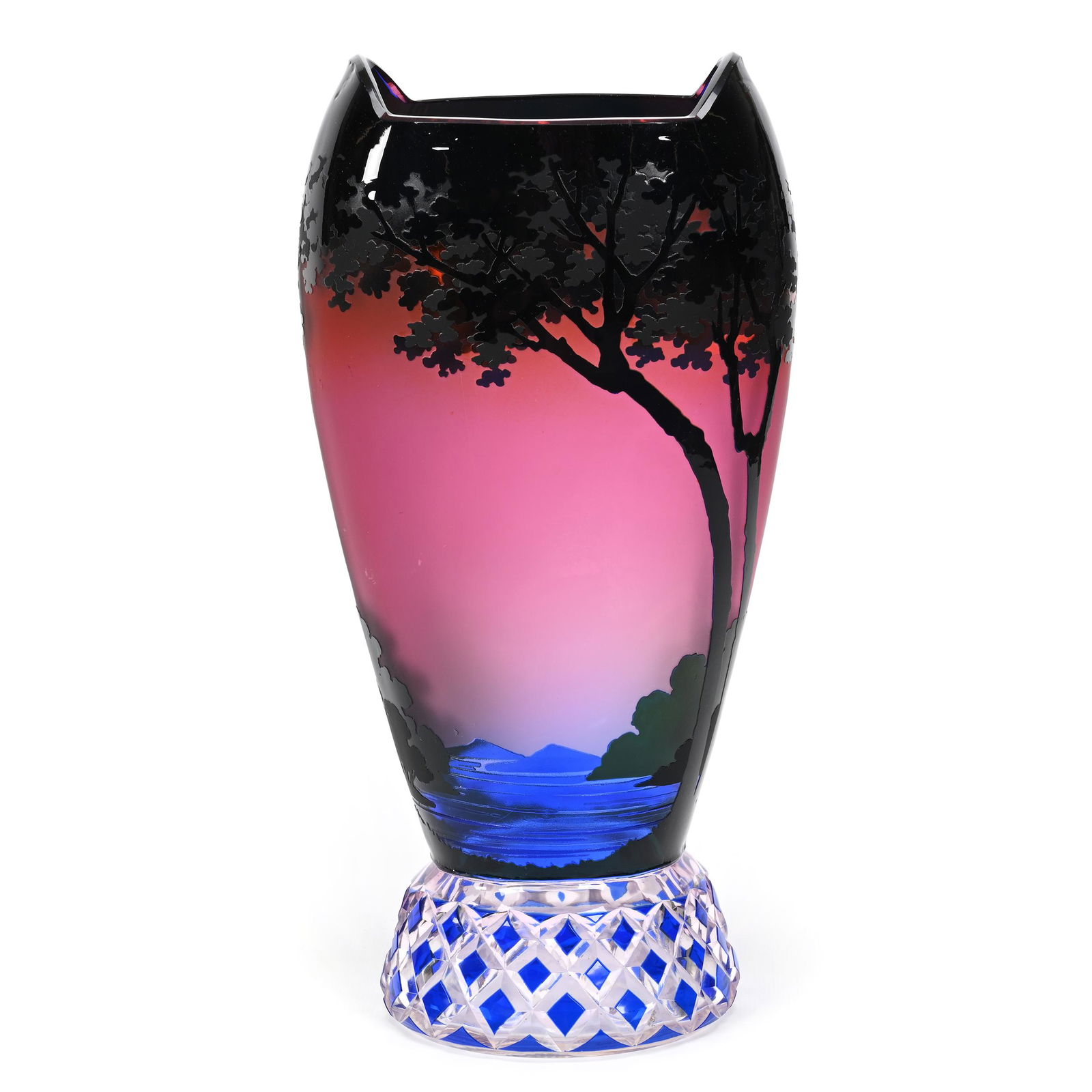 Vase, Pale Pink Bohemian Art Glass, Cameo Carved Overlay (1 of 3)