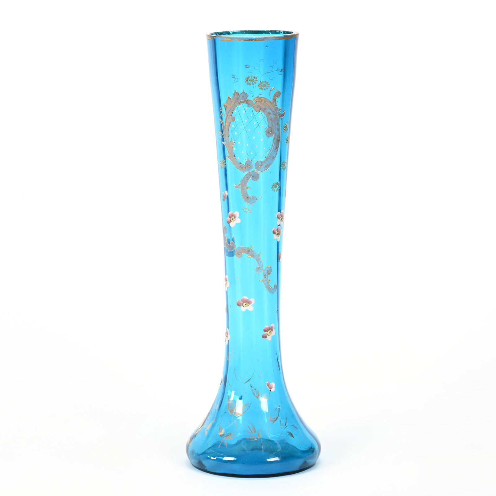 Vase, Blue Bohemian Art Glass, Optic Rib Design (1 of 3)