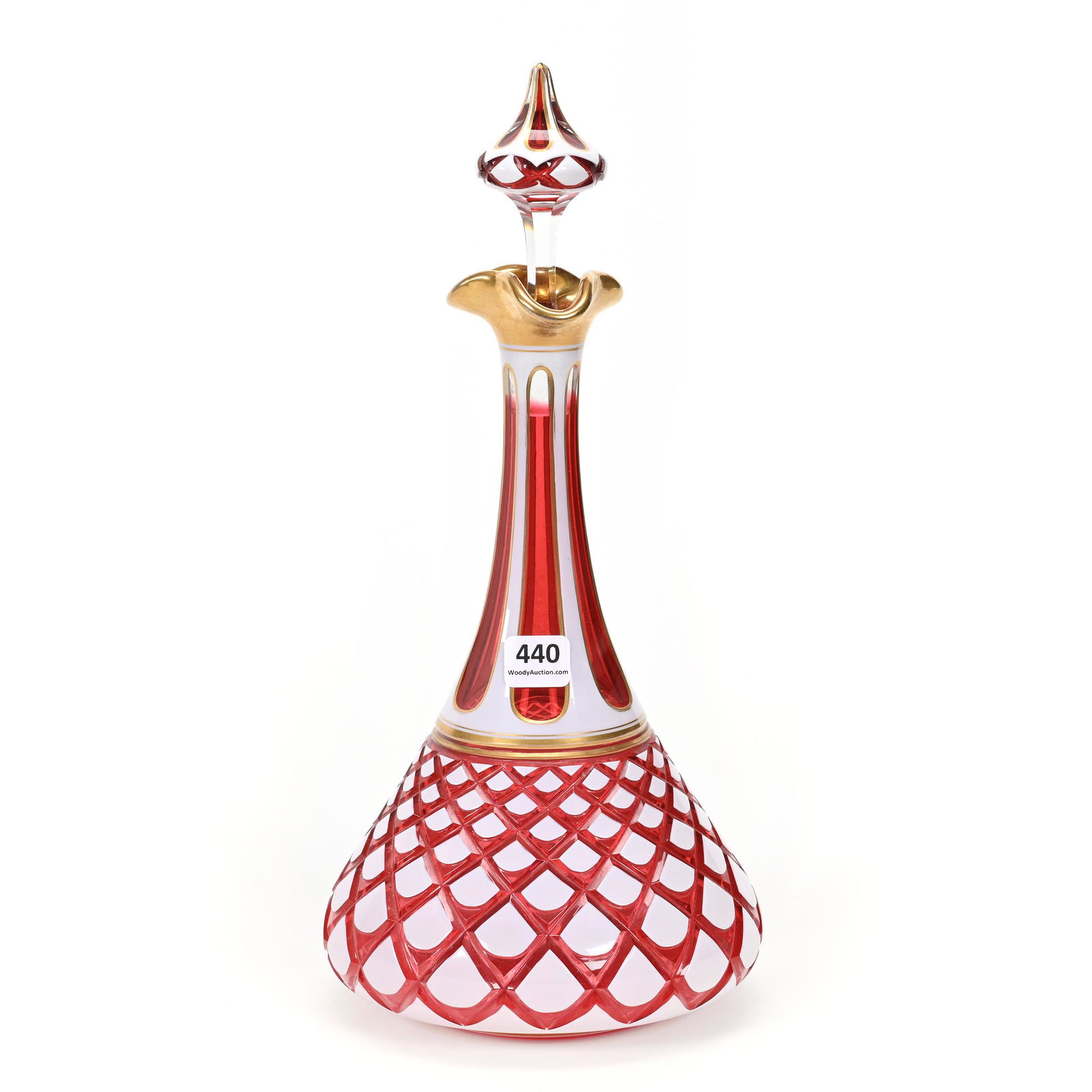 Decanter, Cranberry Bohemian Art Glass (1 of 3)