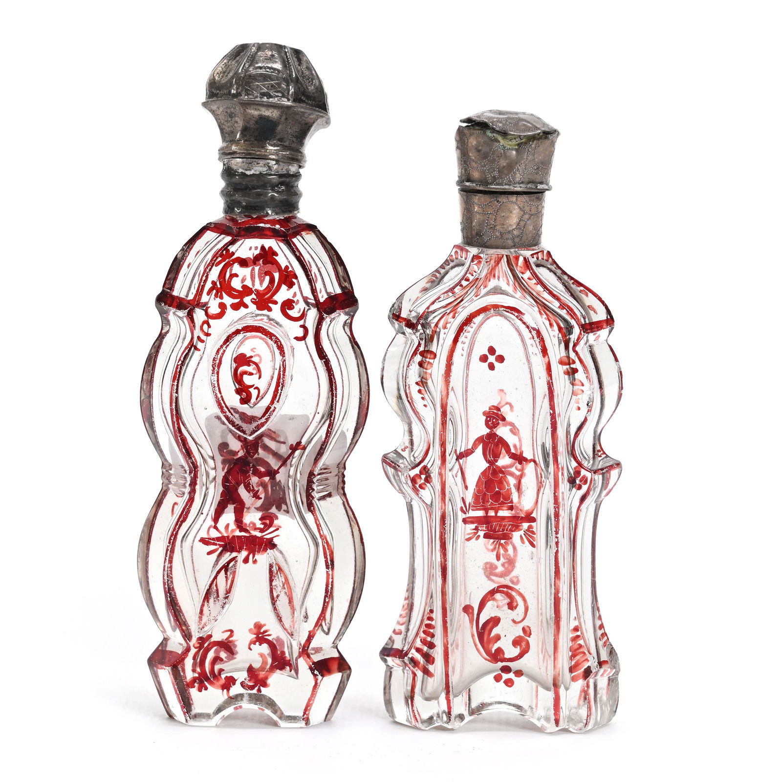 Pair Perfume Bottles, Clear Bohemian Art Glass (1 of 6)