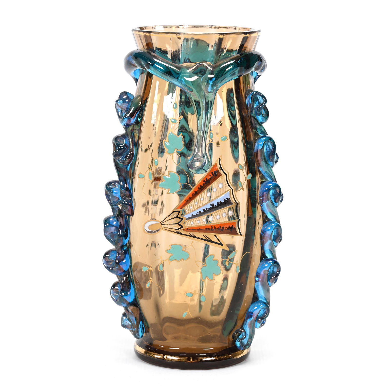 Vase, Amber Bohemian Art Glass, Optic Rib Design (1 of 3)
