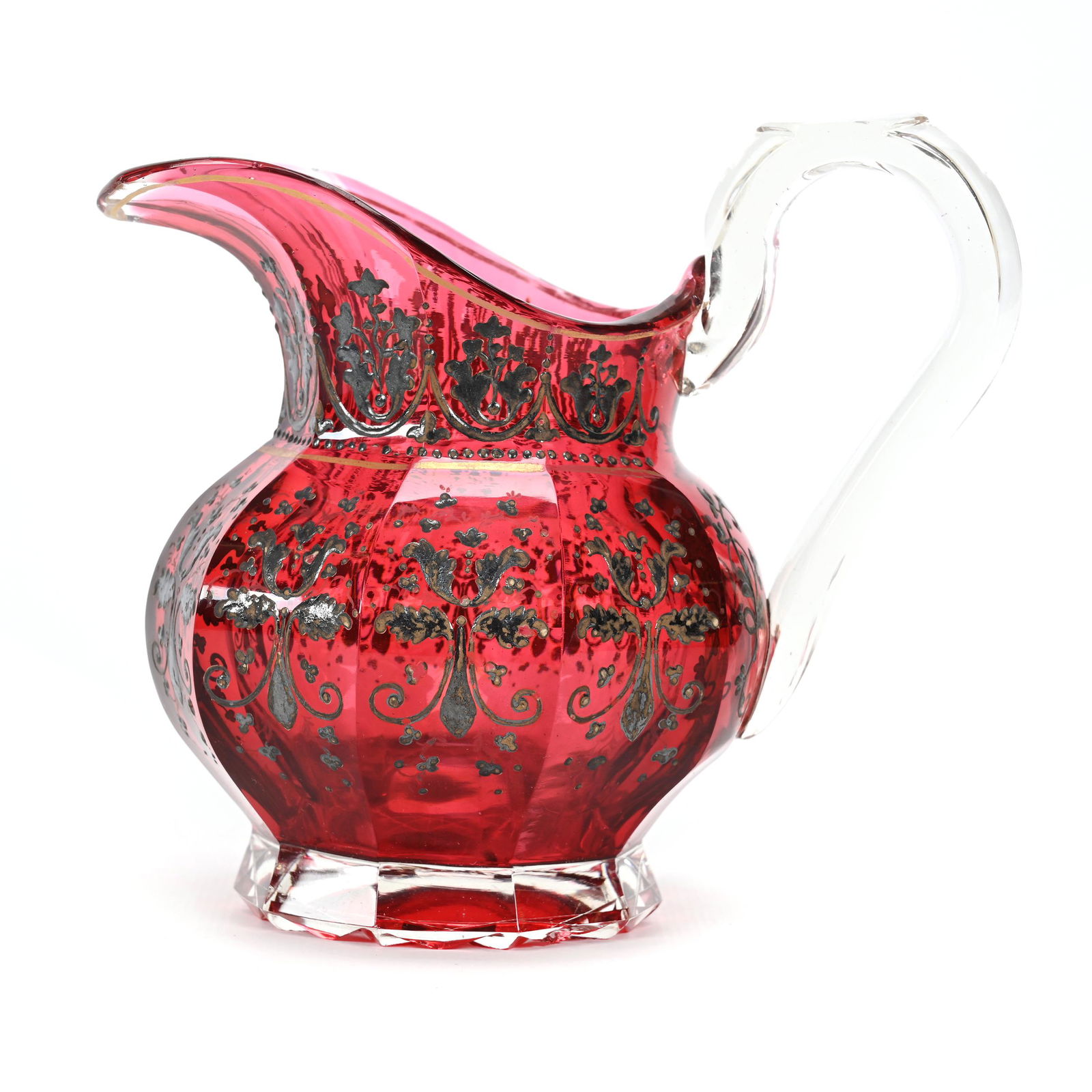 Pitcher, Cased Cranberry Bohemian Art Glass (1 of 4)