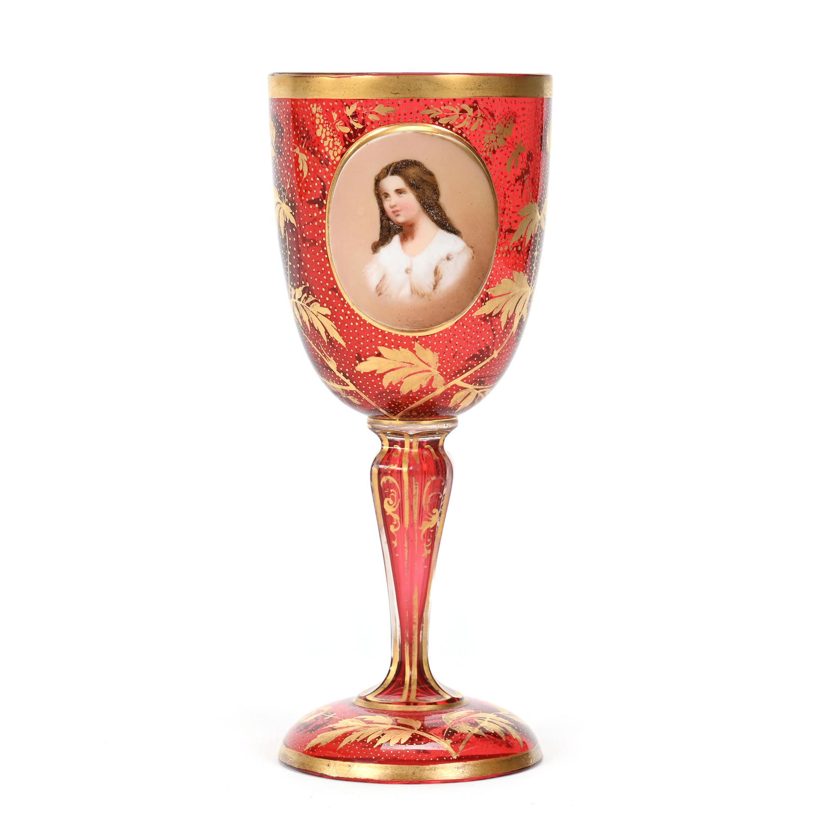 Goblet, Cased Cranberry Bohemian Art Glass (1 of 3)