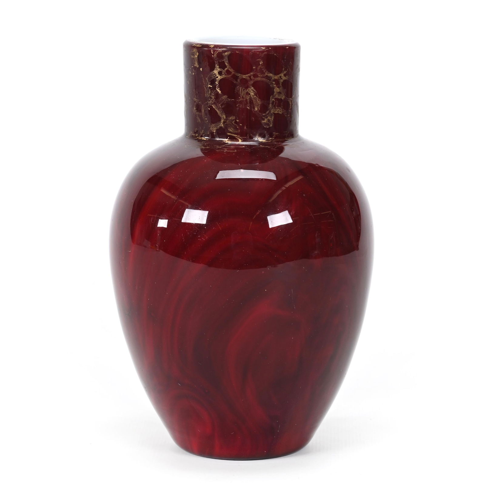 Vase, Cased Dark Red Marble Bohemian Art Glass (1 of 4)