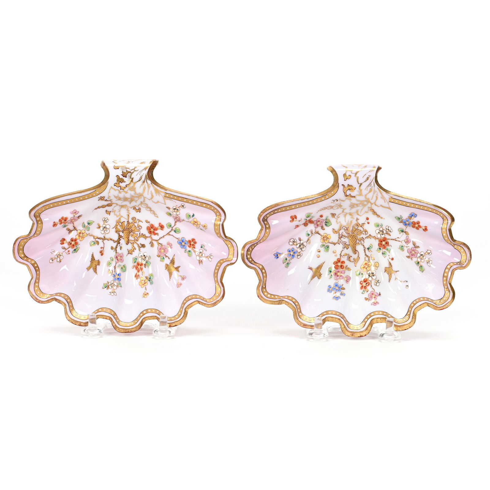 Pair Shell Dishes, Cased Bohemian Art Glass (1 of 2)