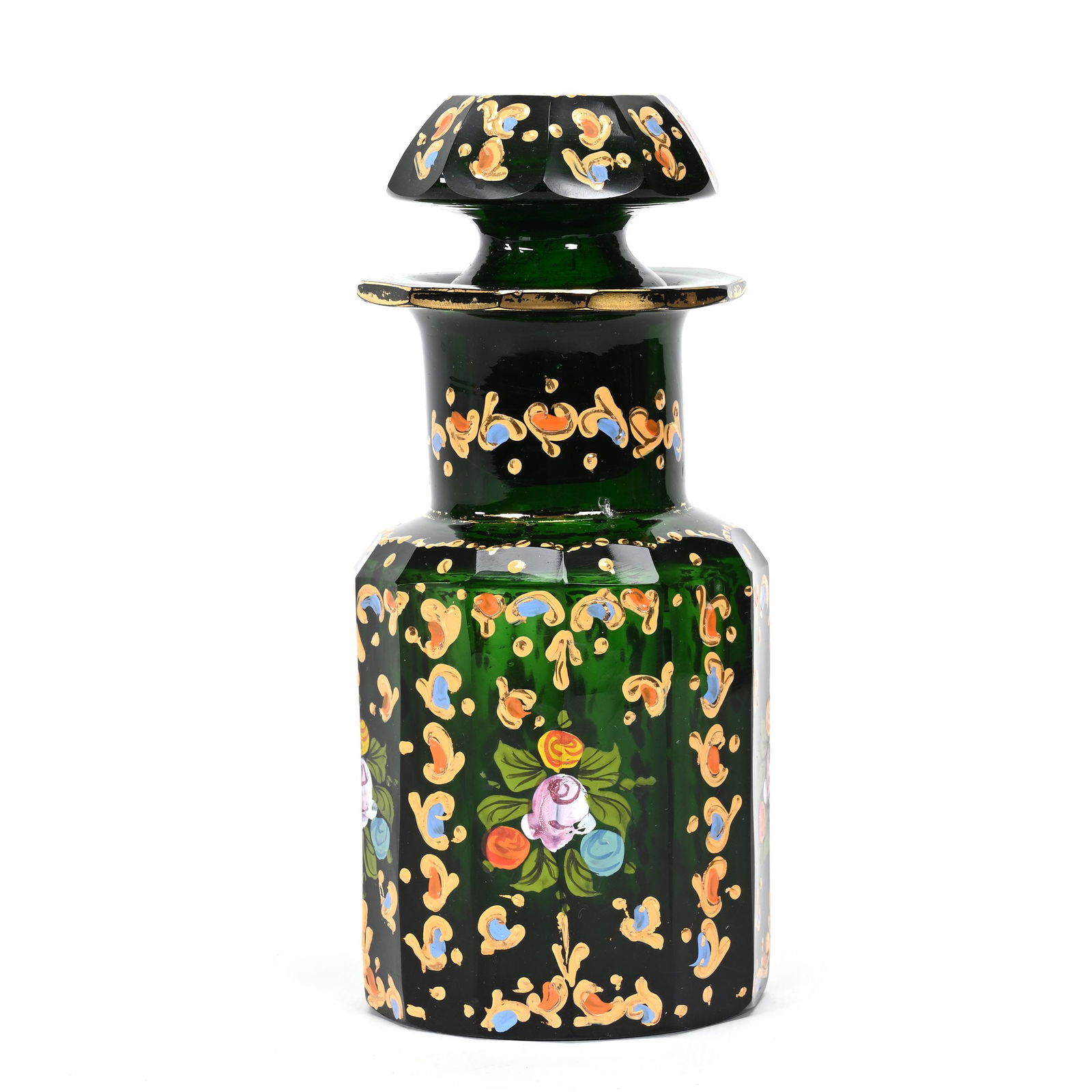 Covered Jar, Emerald Green Bohemian Art Glass (1 of 3)