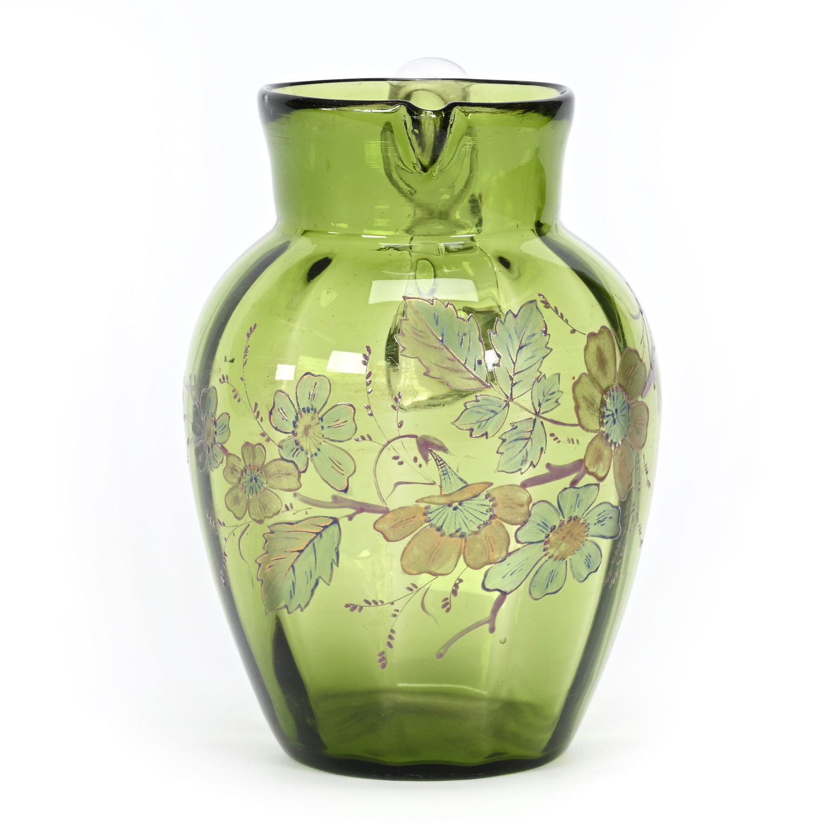 Pitcher, Green Art Glass, Optic Rib Design (1 of 3)