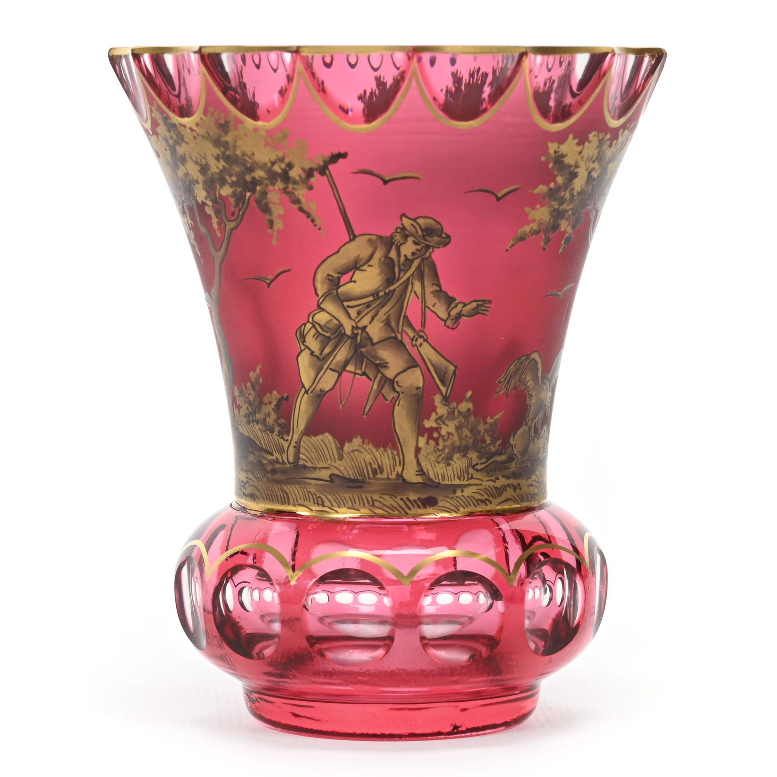 Beaker, Cranberry Cut To Clear Bohemian Art Glass (1 of 4)