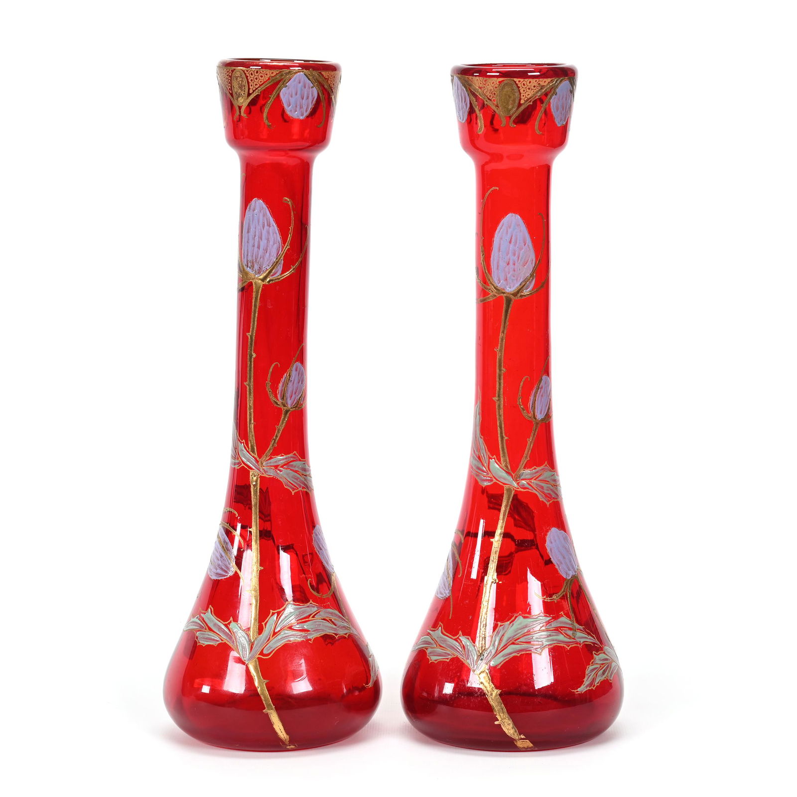 Pair Vases, Pigeonblood Art Glass (1 of 3)