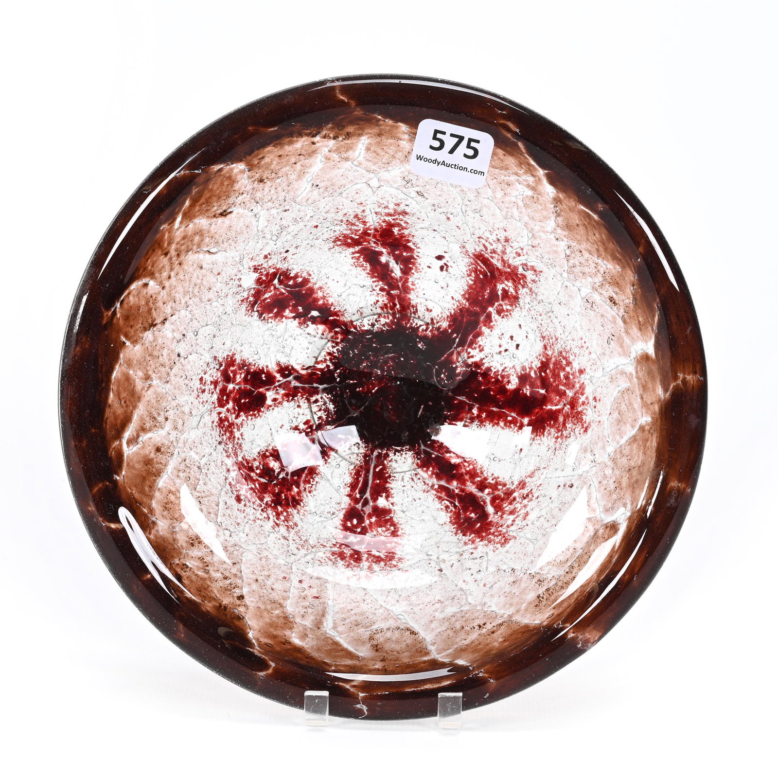 Bowl, Ikora By WMF German Art Glass: Bowl, Ikora By WMF German Art Glass, 2" x 7.5", Brown And White Mottled Design, Circa 1930's, Don Henson Estate, Michigan. Part 3. This auction is the final dispersal of a collection of over 1,700 ite