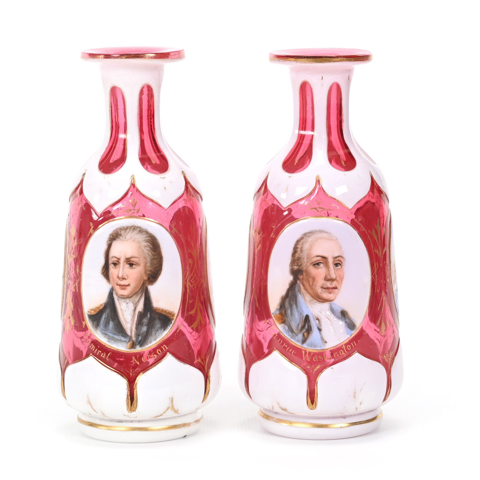 Pair Cologne Bottles, Cranberry Bohemian Art Glass (1 of 4)