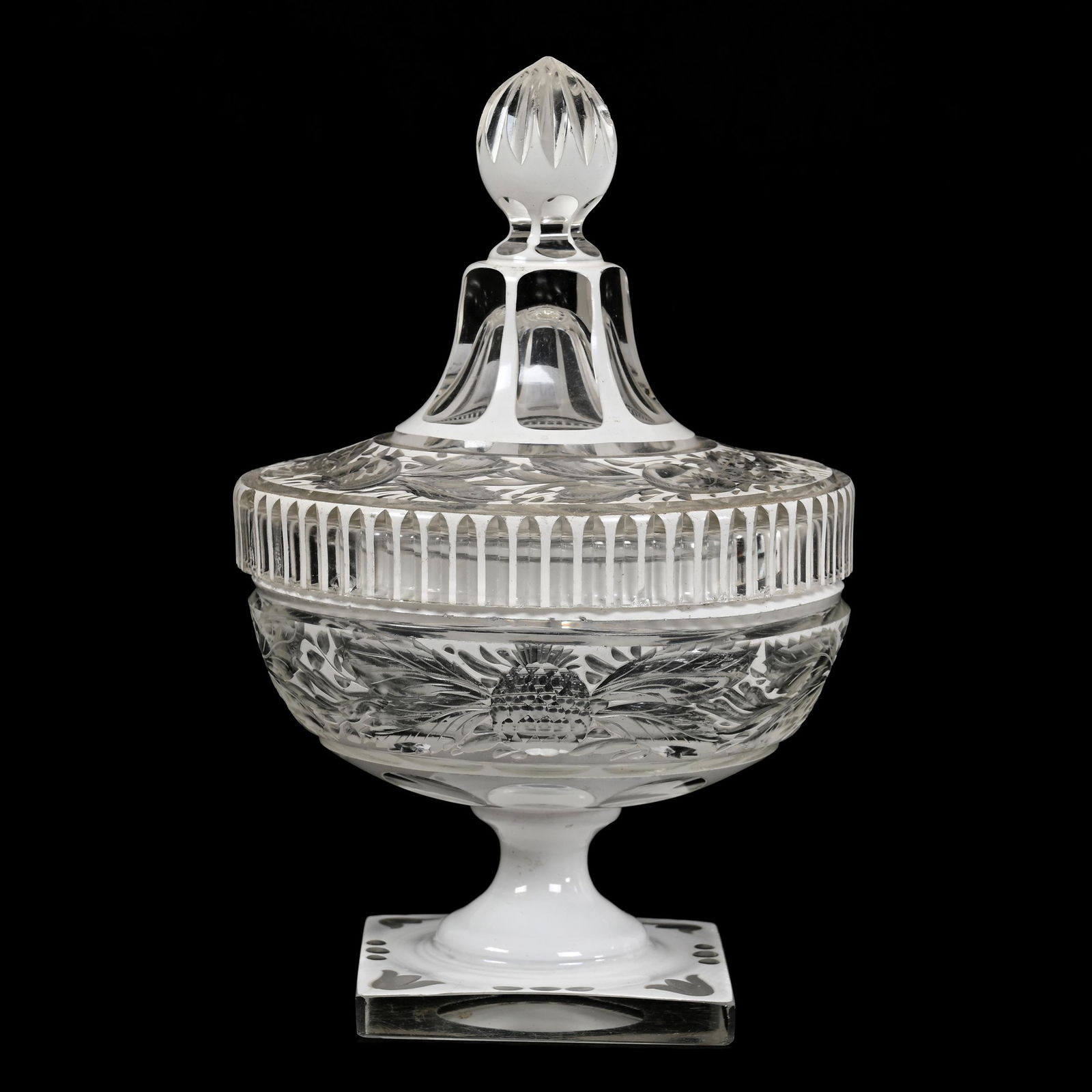 Covered Pedestal Candy Dish, Clear Bohemian Glass (1 of 7)