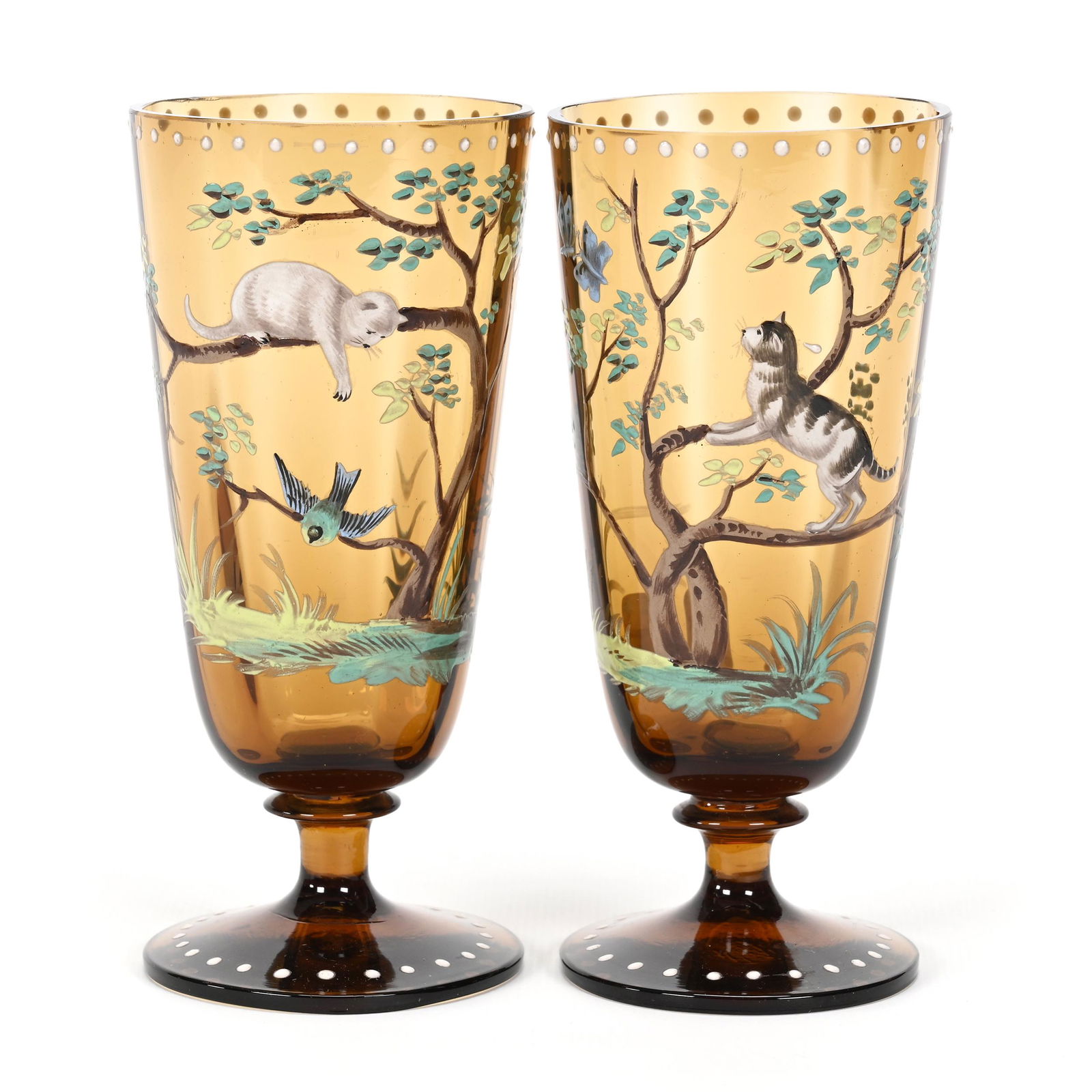 Pair Goblets, Solid Amber Bohemian Art Glass (1 of 3)