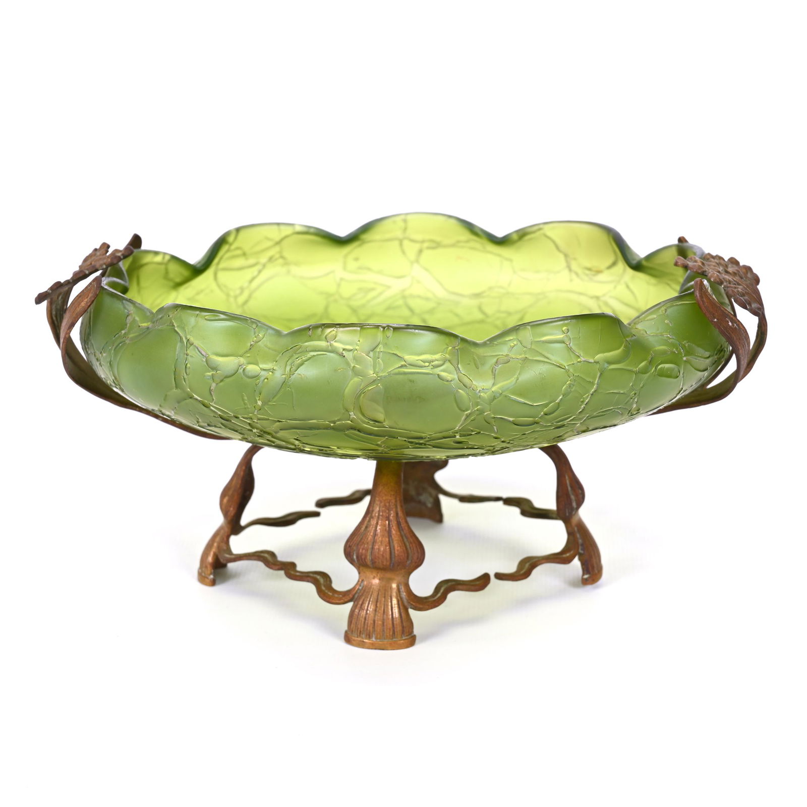 Center Bowl, Green Bohemian Art Glass (1 of 3)