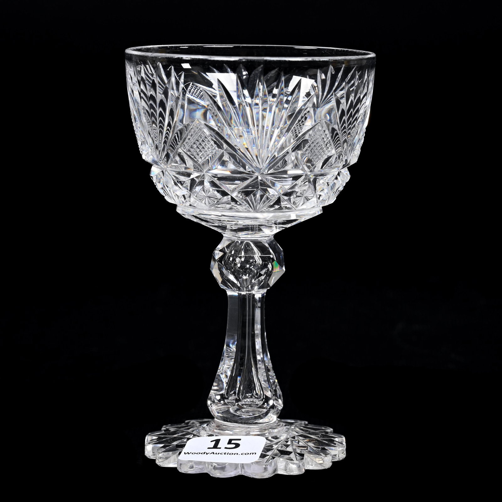 Wine Stem, ABCG, Brazilian Pattern By Hawkes: Wine Stem, ABCG, Brazilian Pattern By Hawkes, 4.5" x 2.75", Scalloped Hobstar Foot, One Scallop Has Small Chip, Dennis R. Lemon Collection.
