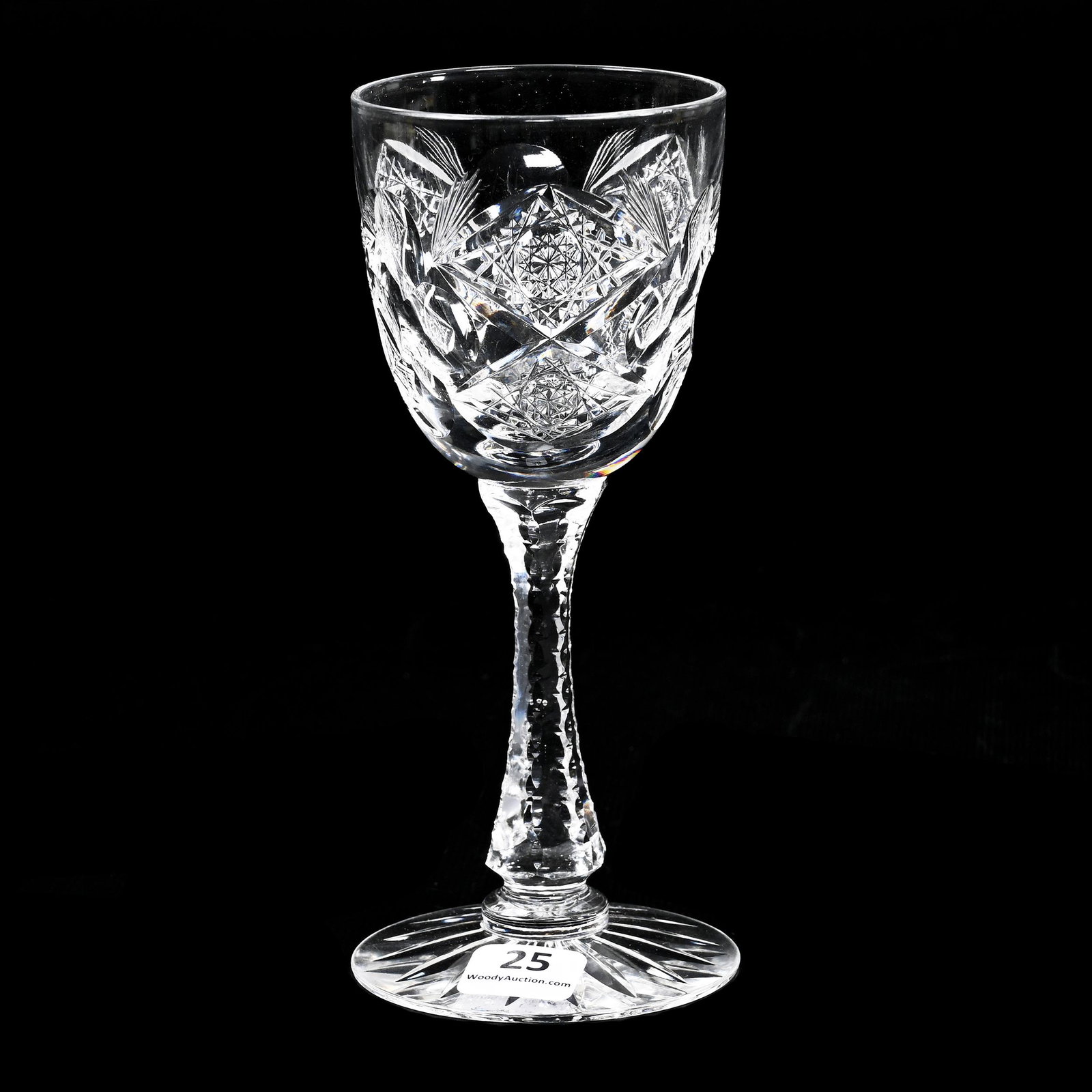Wine Stem, ABCG, Signed Hawkes Queens Pattern: Wine Stem, ABCG, Signed Hawkes Queens Pattern, 6.75" x 2.75", Notched Stem, Ray Cut Foot, Dennis R. Lemon Collection.