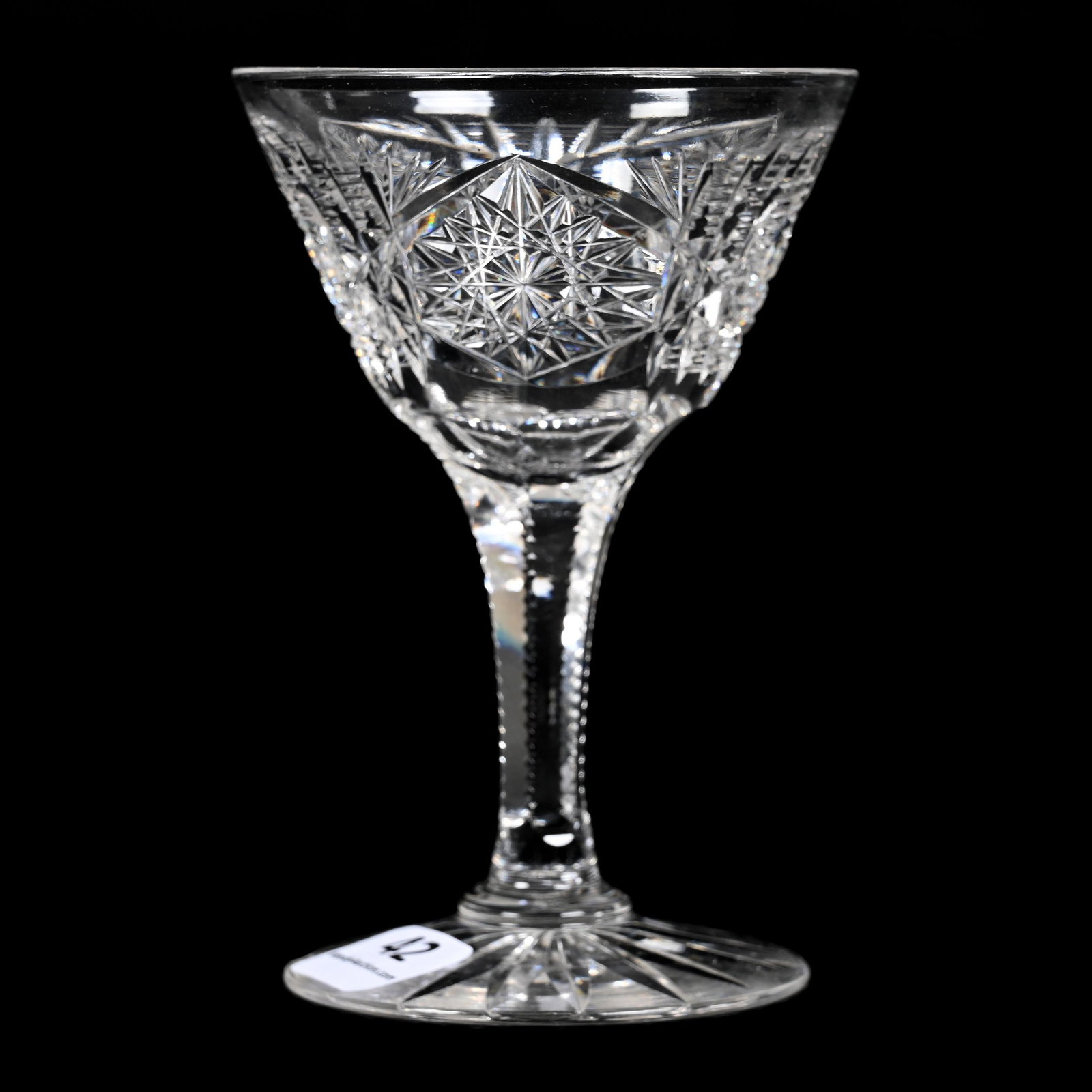 Wine Stem, ABCG, Bedford Pattern By Bergen: Wine Stem, ABCG, Bedford Pattern By Bergen, 4.5" x 3", Solid Notched Stem, Ray Cut Foot, Dennis R. Lemon Collection.